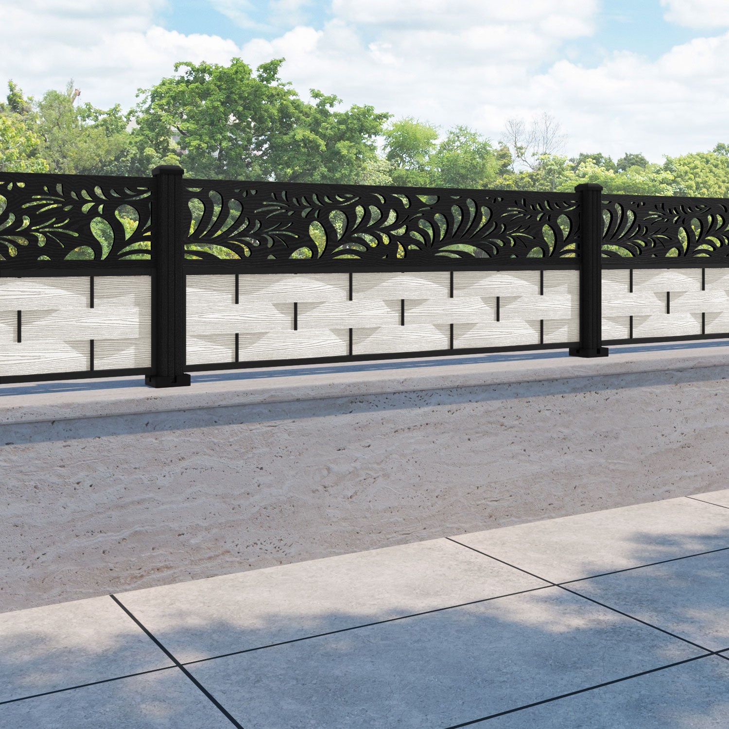 Ripple Petal Fence Panel - Light Stone - with our composite posts