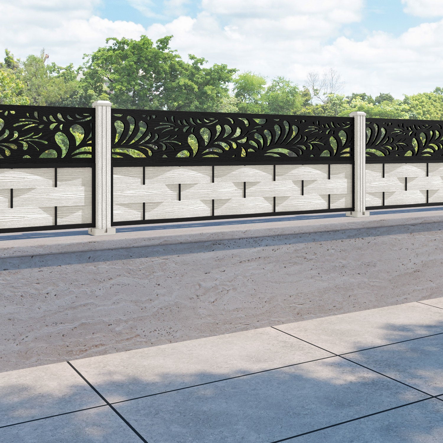 Ripple Petal Fence Panel - Light Stone - with our composite posts