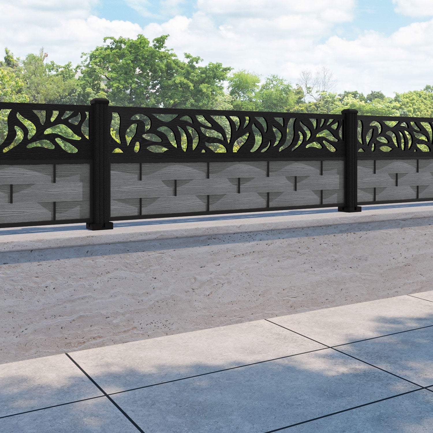 Ripple Plume Fence Panel - Mid Grey - with our composite posts