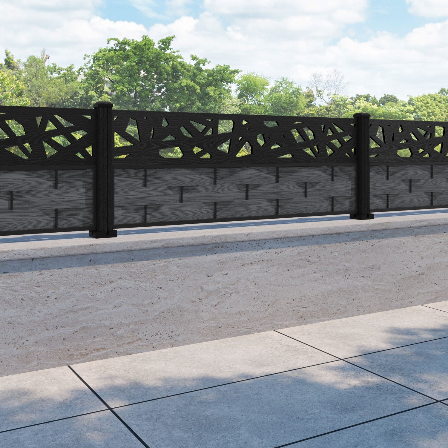 Ripple Prism Fence Panel - Dark Grey - with our composite posts