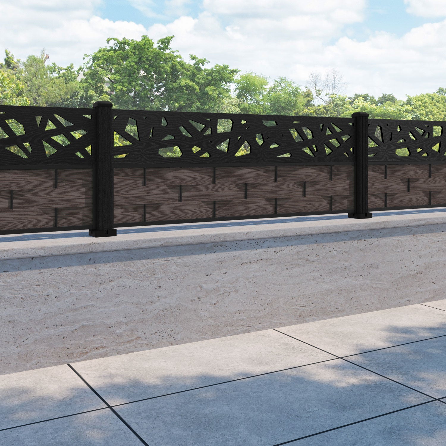 Ripple Prism Fence Panel - Mid Brown - with our composite posts