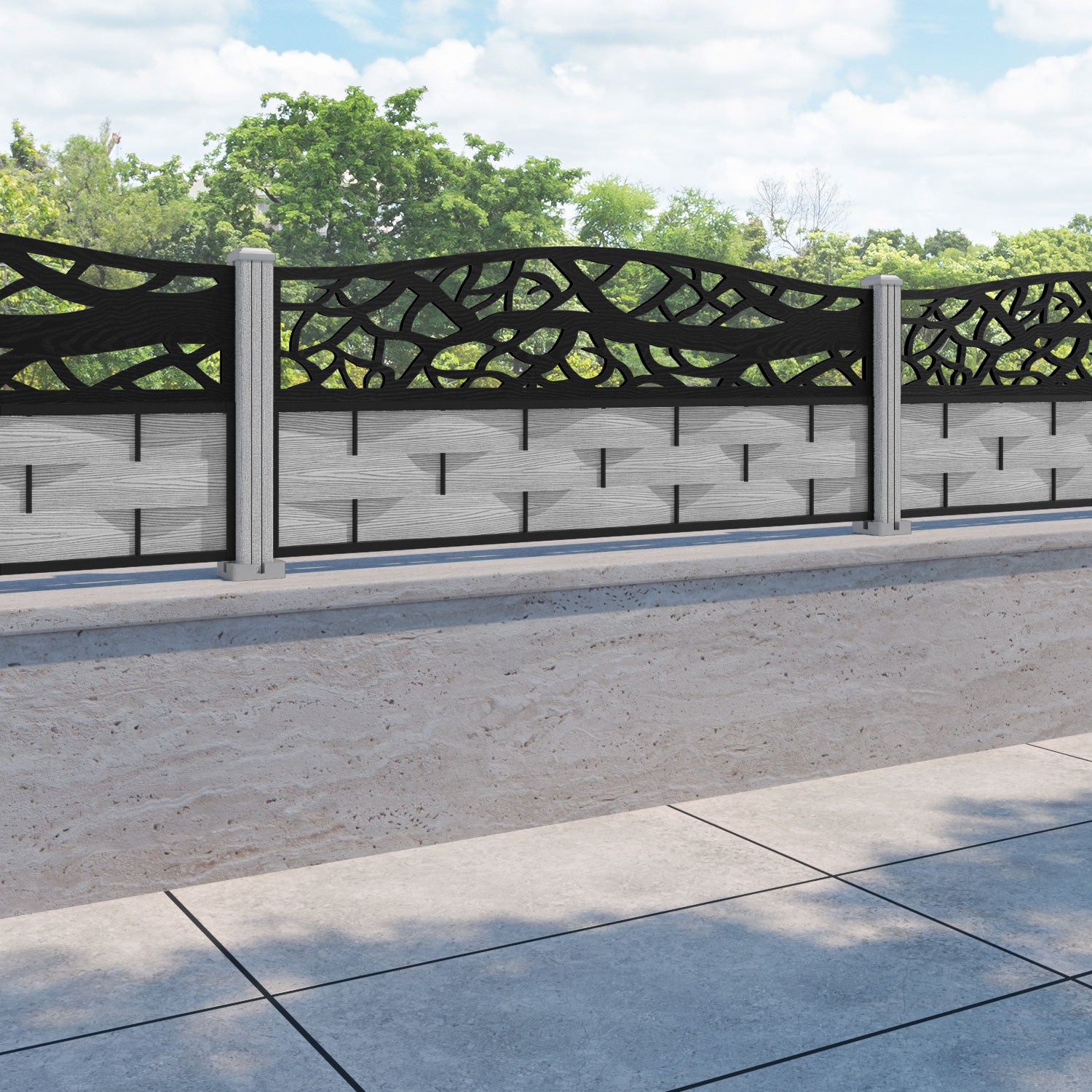 Ripple Twilight Curved Top Fence Panel - Light Grey - with our composite posts