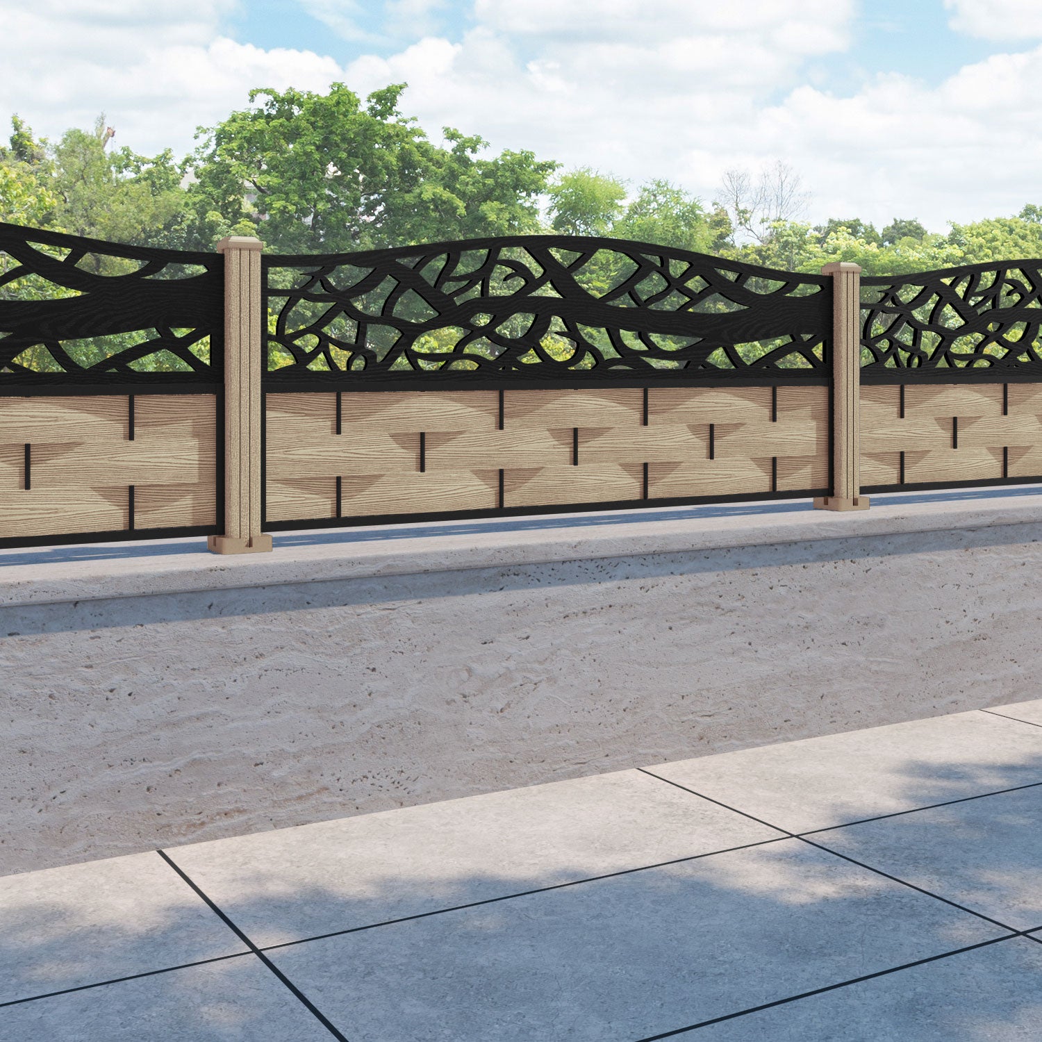 Ripple Twilight Curved Top Fence Panel - Light Oak - with our composite posts