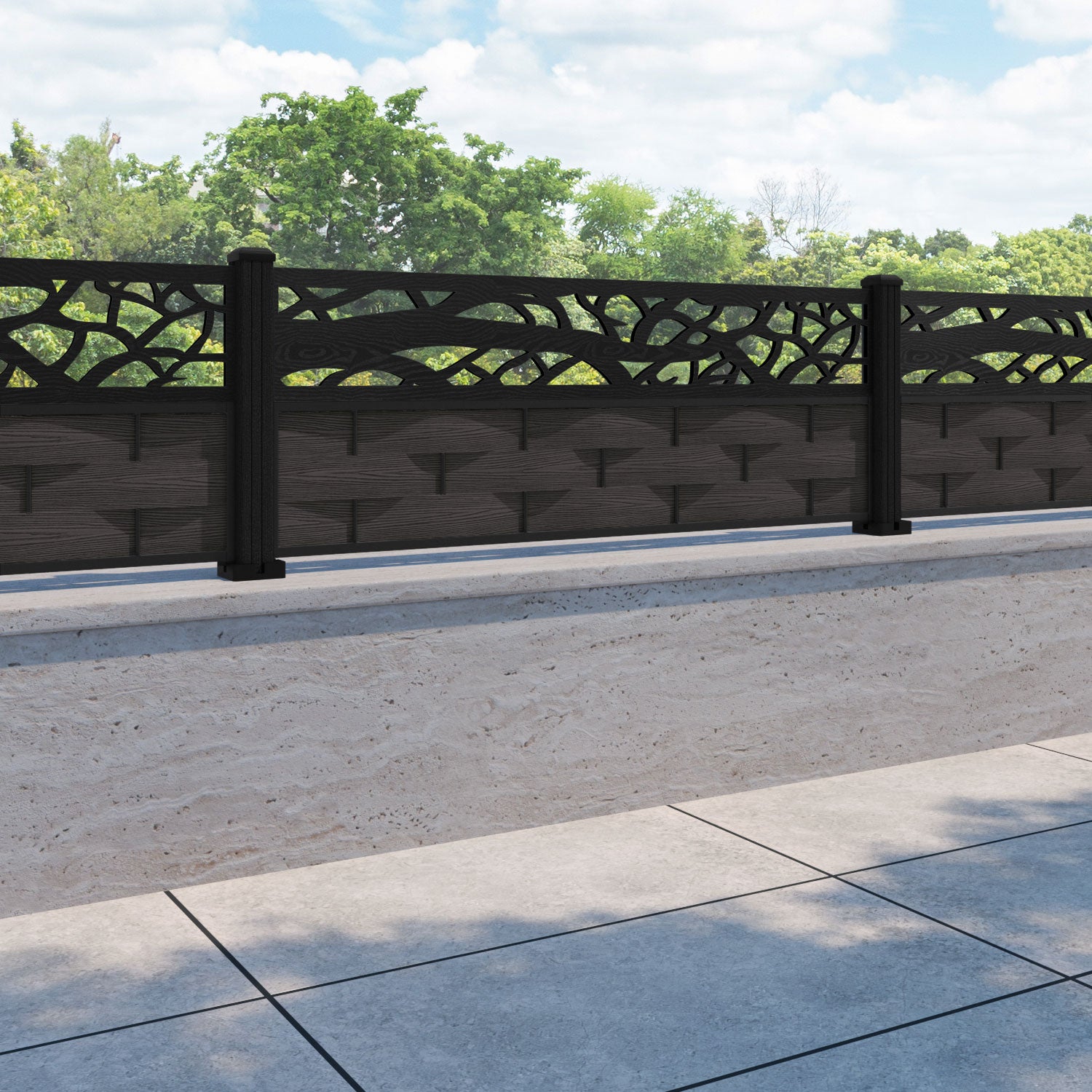 Ripple Twilight Fence Panel - Dark Oak - with our composite posts