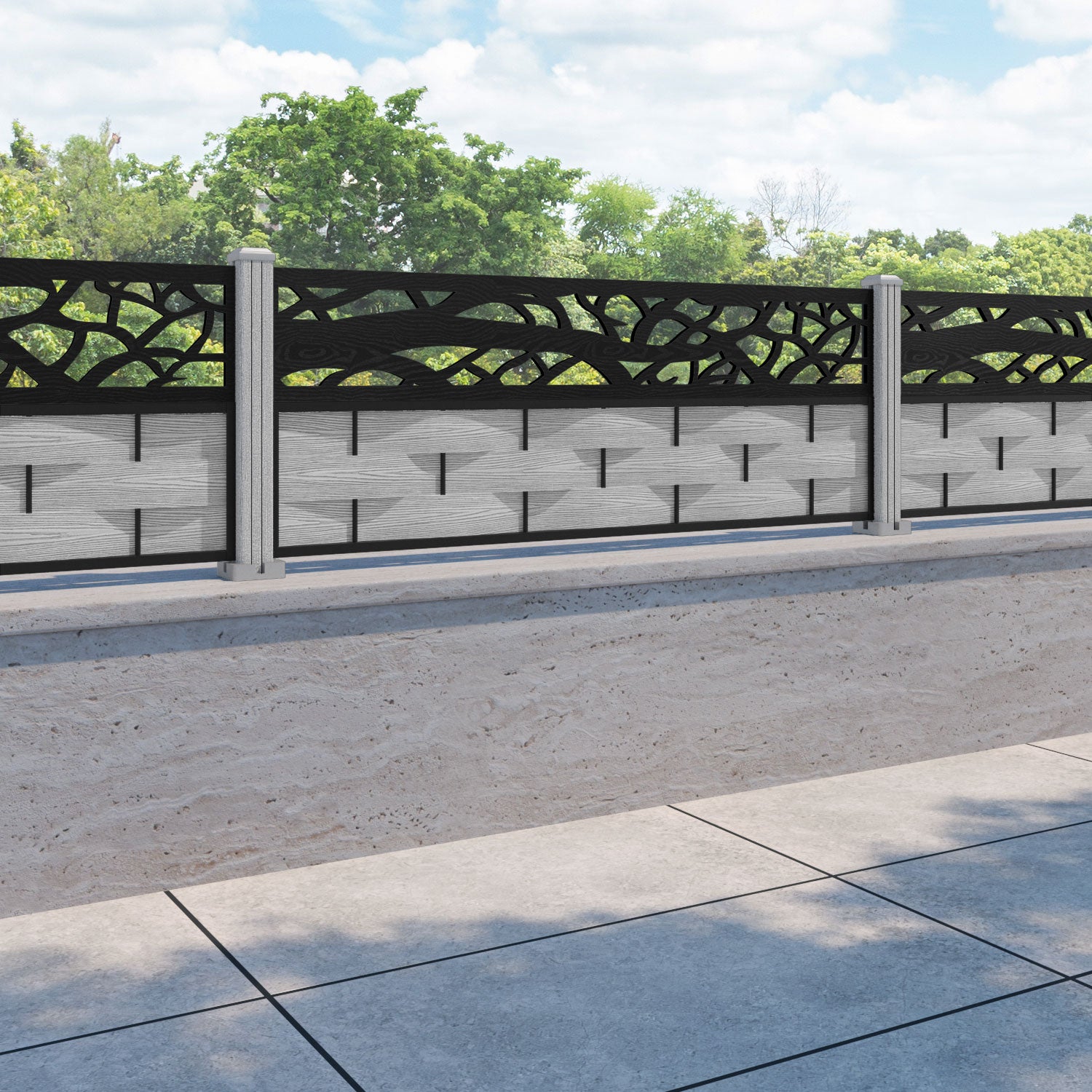 Ripple Twilight Fence Panel - Light Grey - with our composite posts