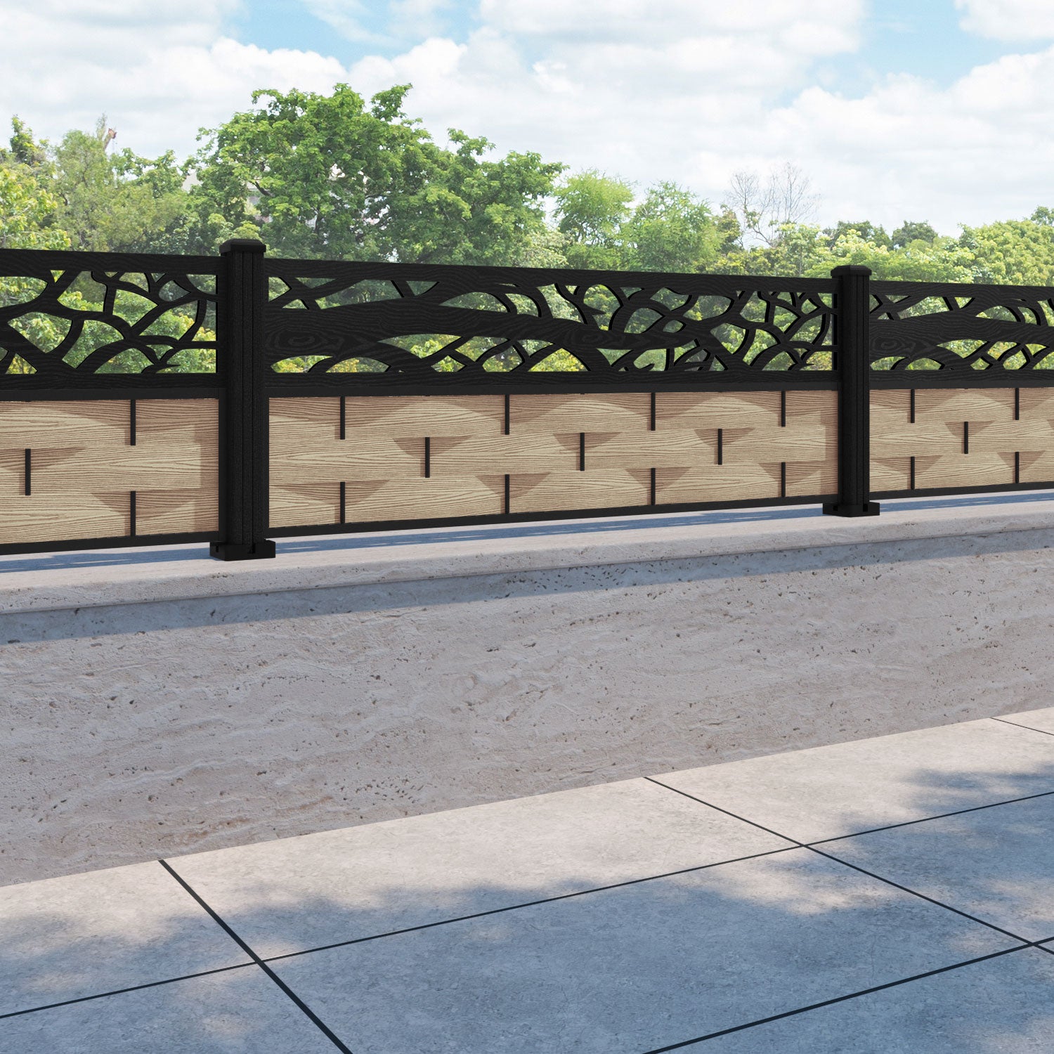 Ripple Twilight Fence Panel - Light Oak - with our composite posts