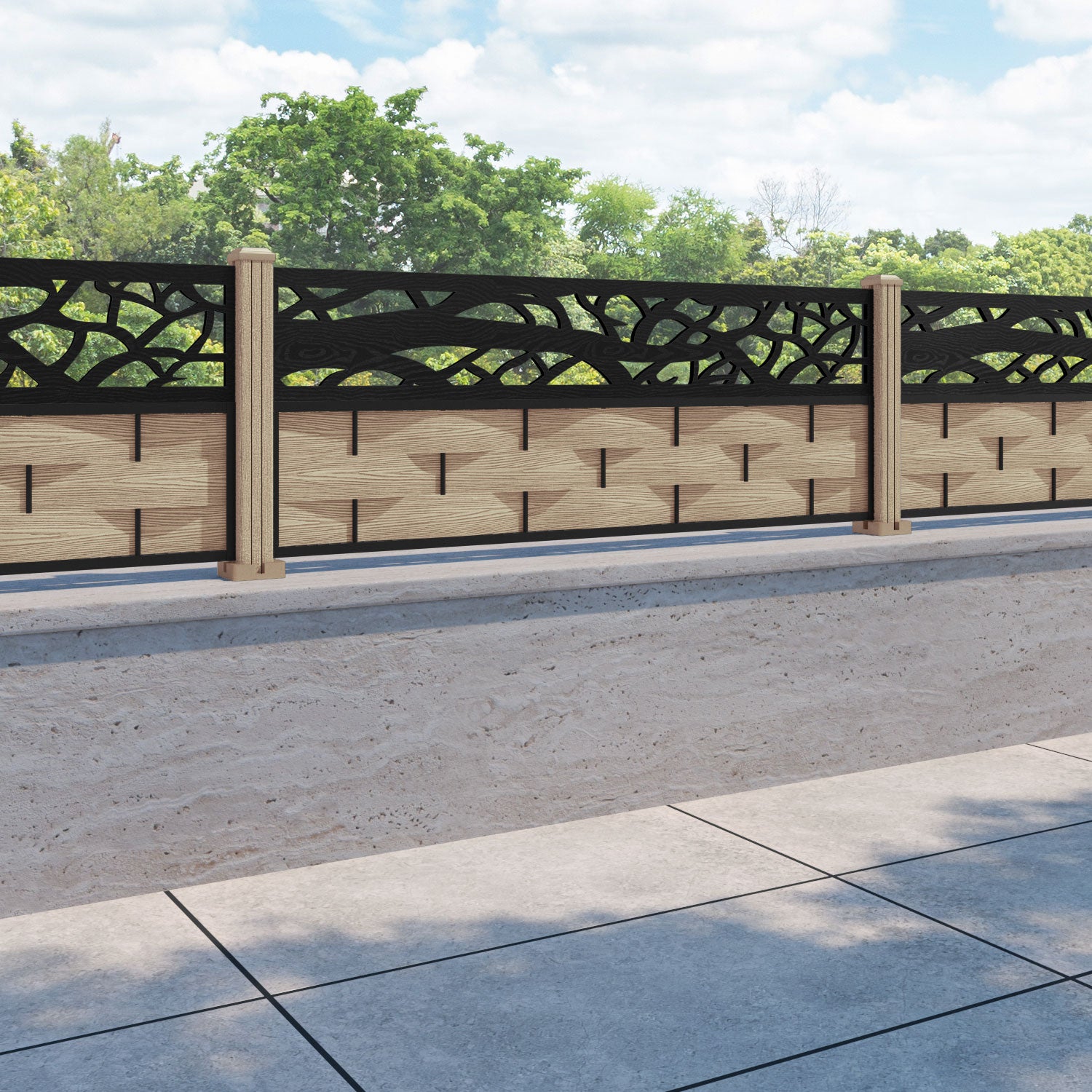 Ripple Twilight Fence Panel - Light Oak - with our composite posts