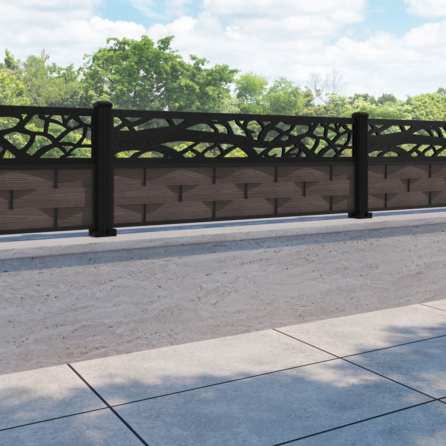 Ripple Twilight Fence Panel - Mid Brown - with our composite posts