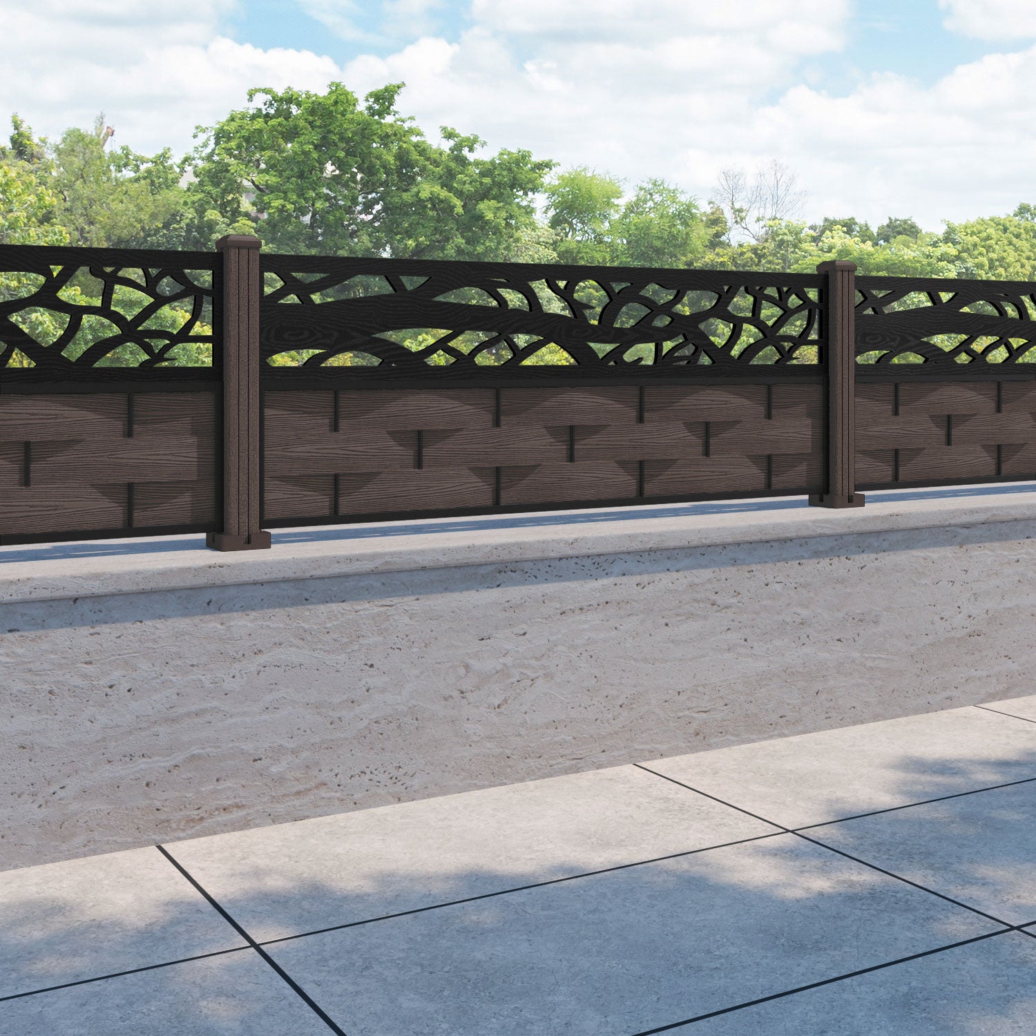 Ripple Twilight Fence Panel - Mid Brown - with our composite posts