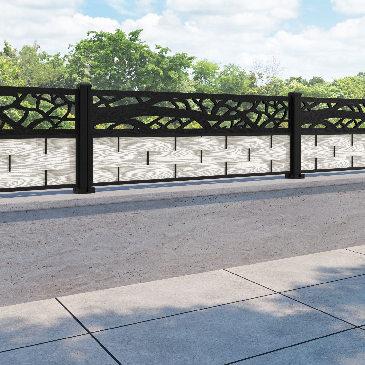 Ripple Twilight Fence Panel - Light Stone - with our aluminium posts