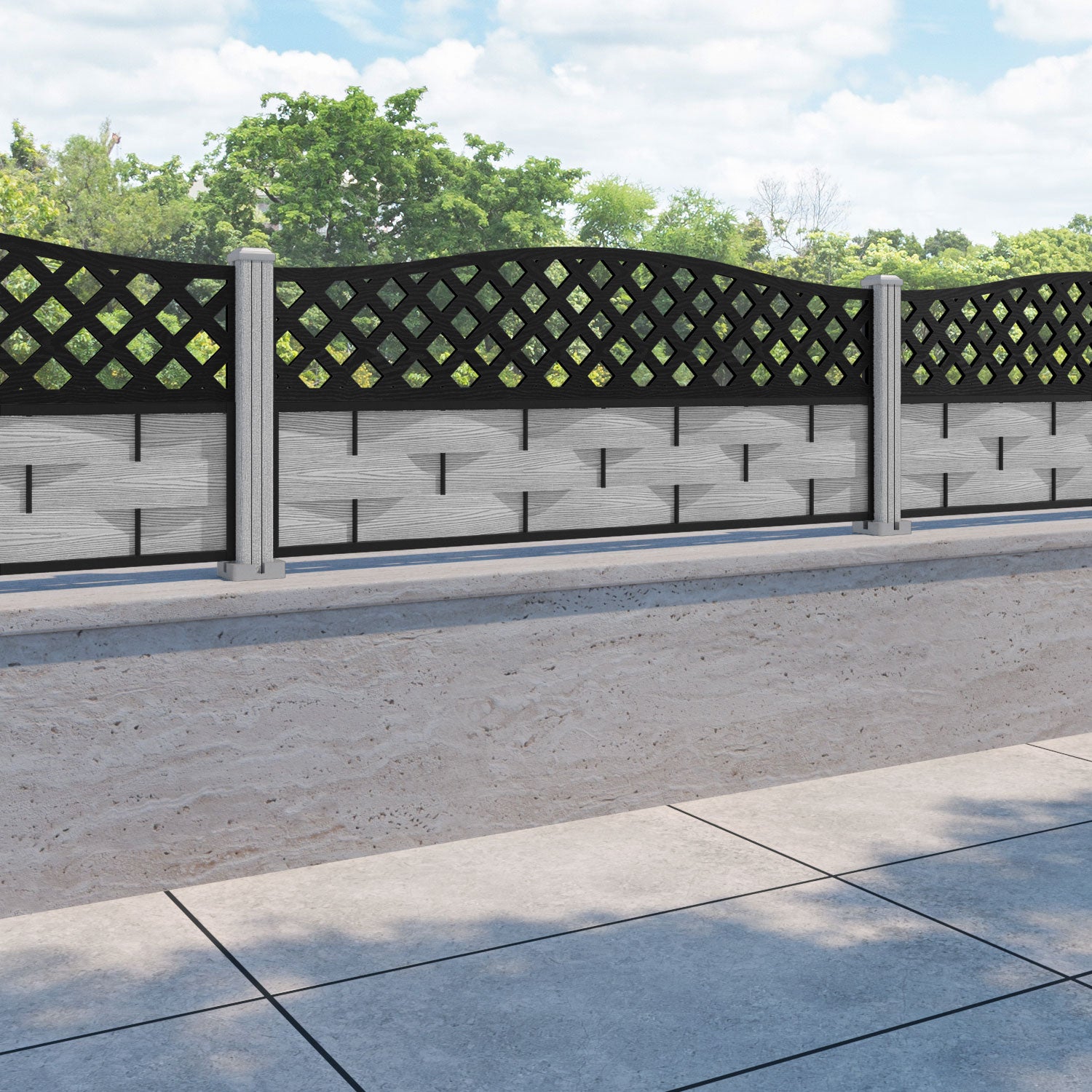 Ripple High Wave Fence Panel - Light Grey - with our composite posts