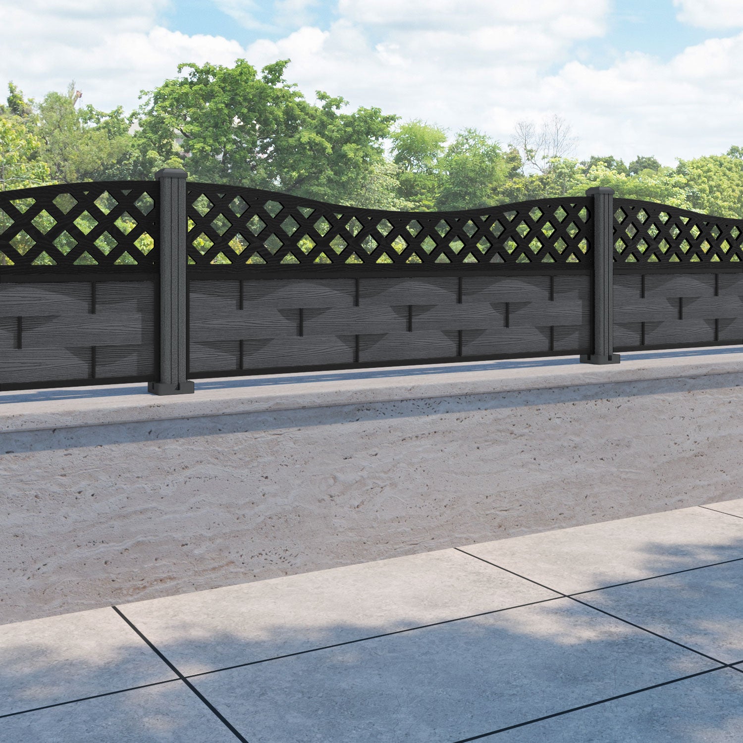 Ripple Low Wave Fence Panel - Dark Grey - with our composite posts