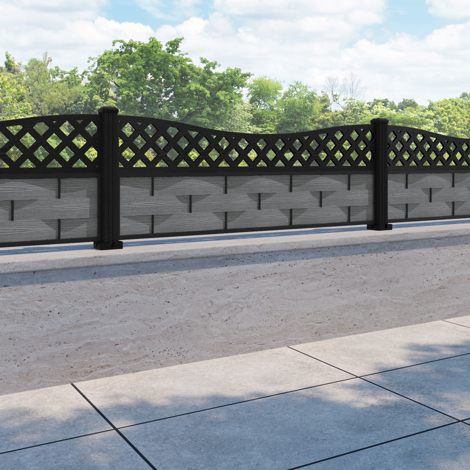 Ripple Low Wave Fence Panel - Mid Grey - with our composite posts