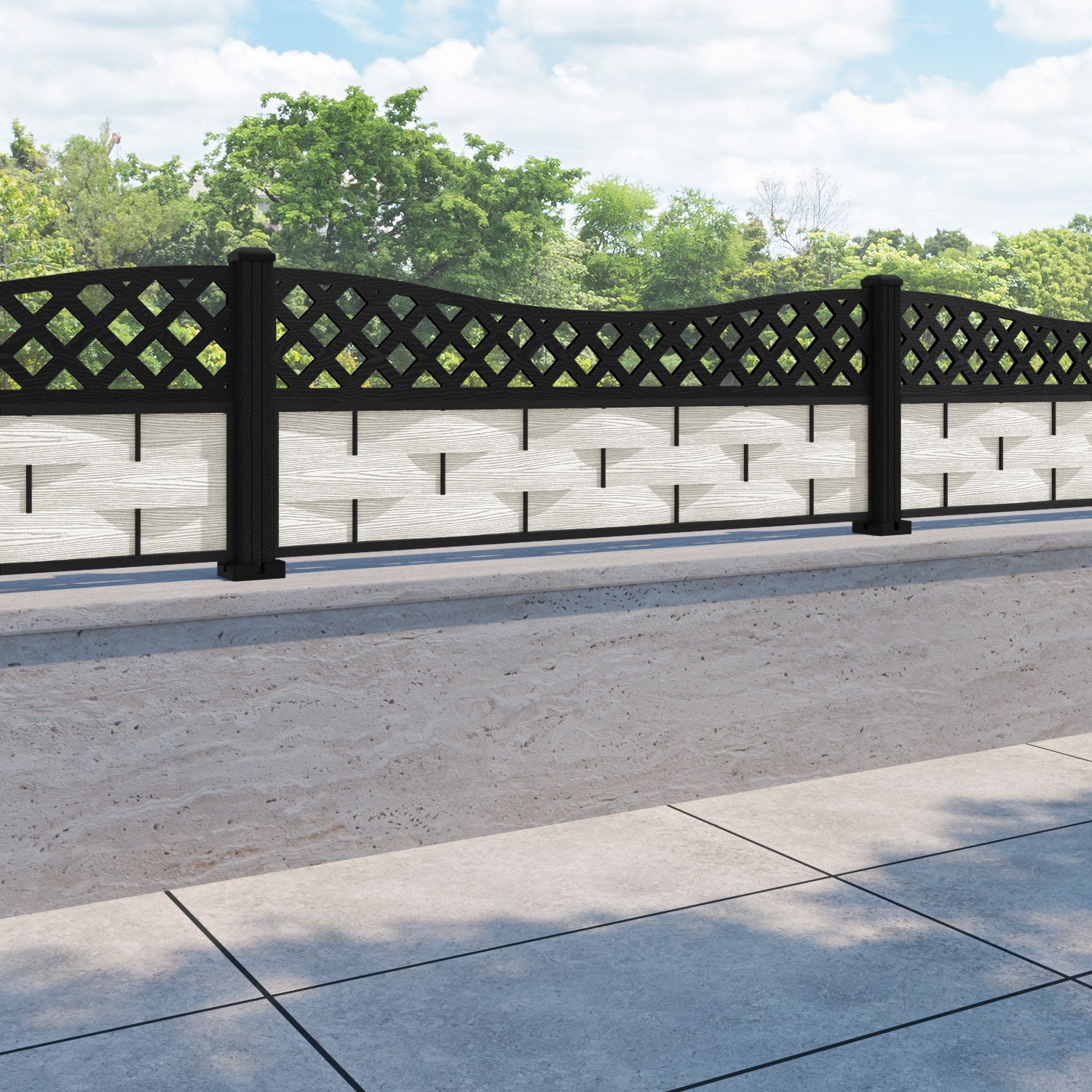 Ripple Low Wave Fence Panel - Light Stone - with our composite posts