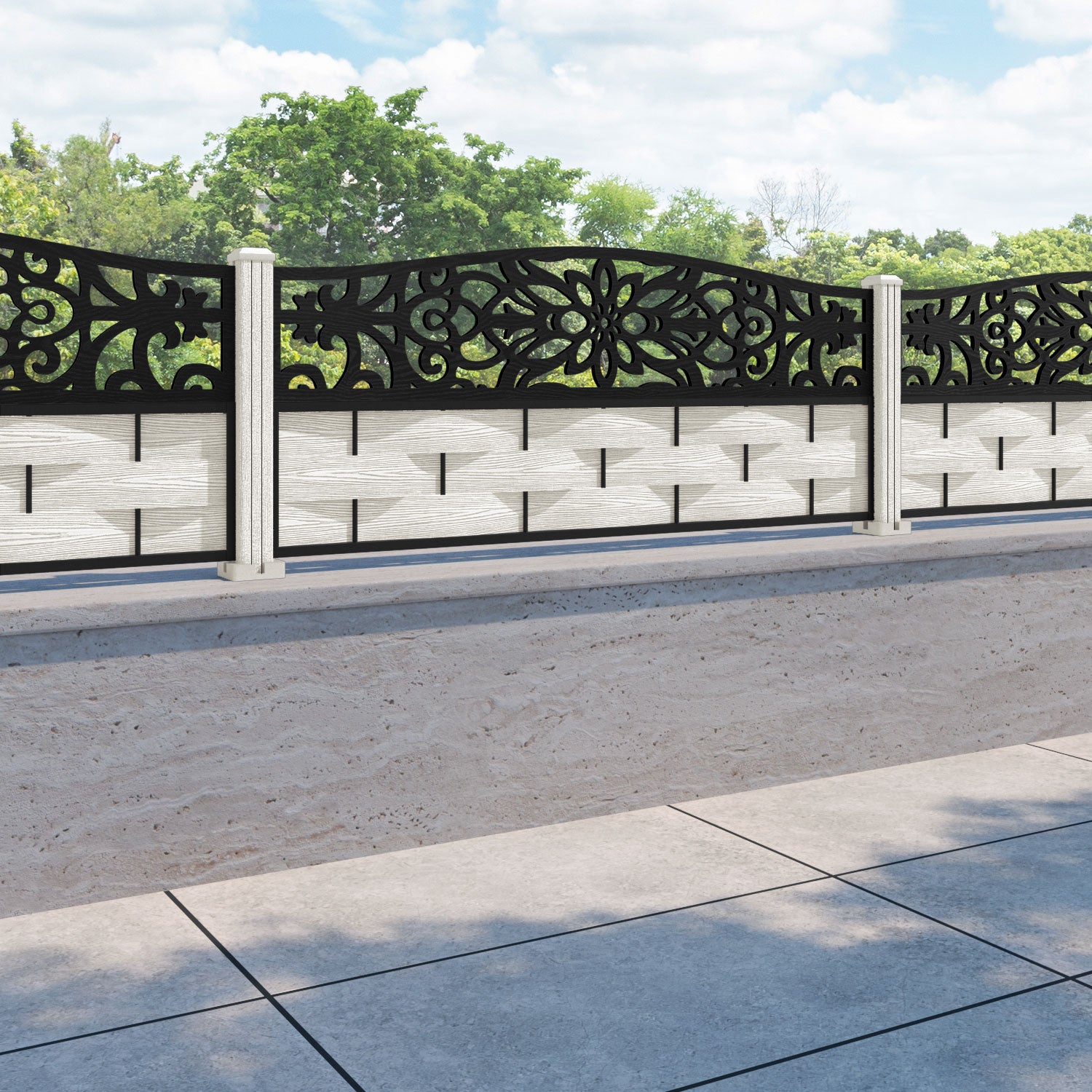 Ripple Windsor Curved Top Fence Panel - Light Stone - with our composite posts