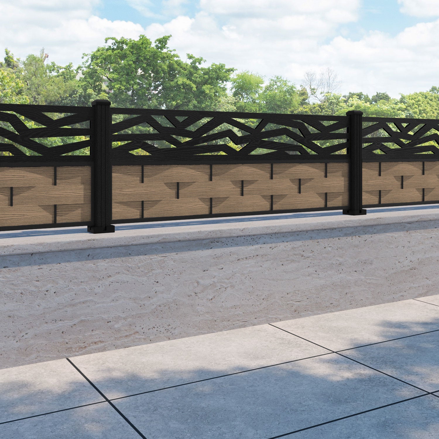 Ripple Zenith Fence Panel - Teak - with our composite posts