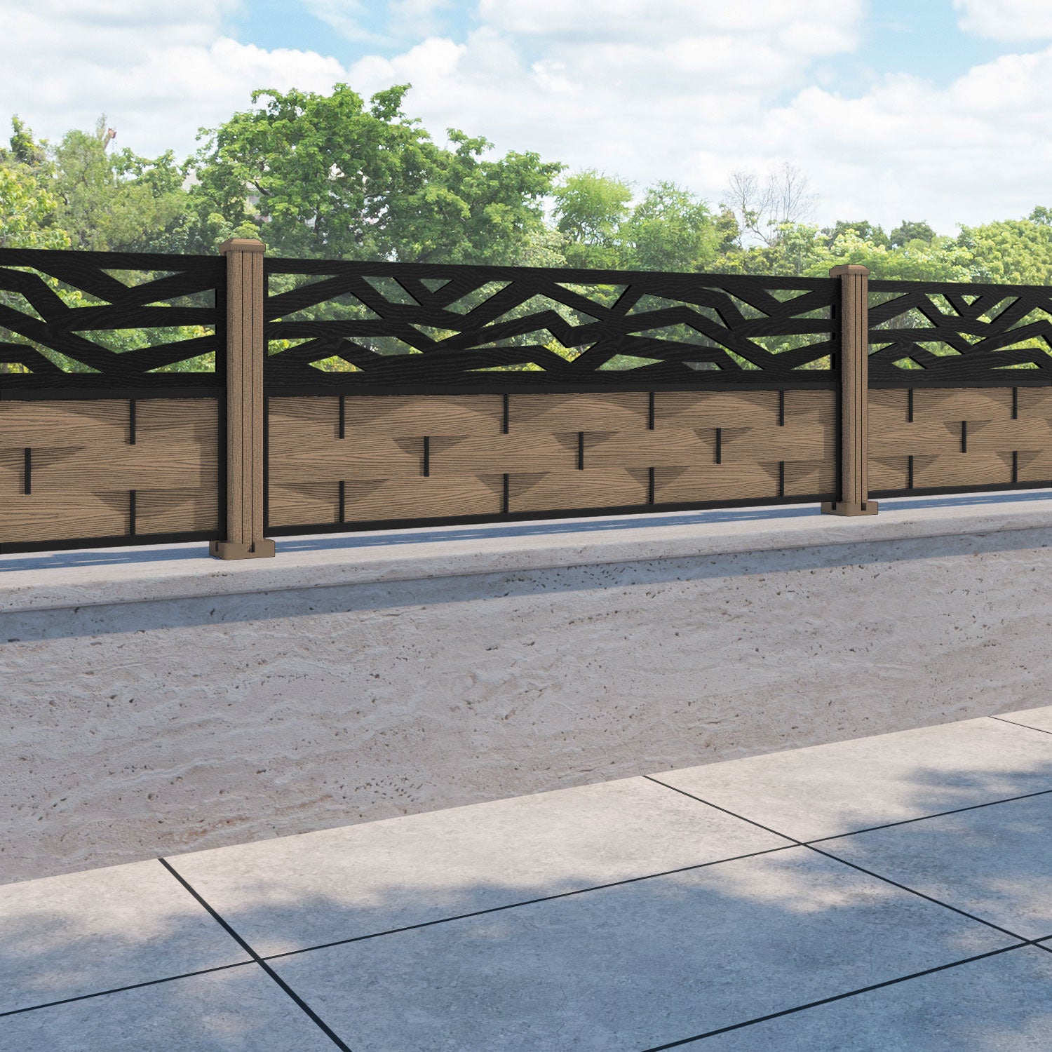 Ripple Zenith Fence Panel - Teak - with our composite posts