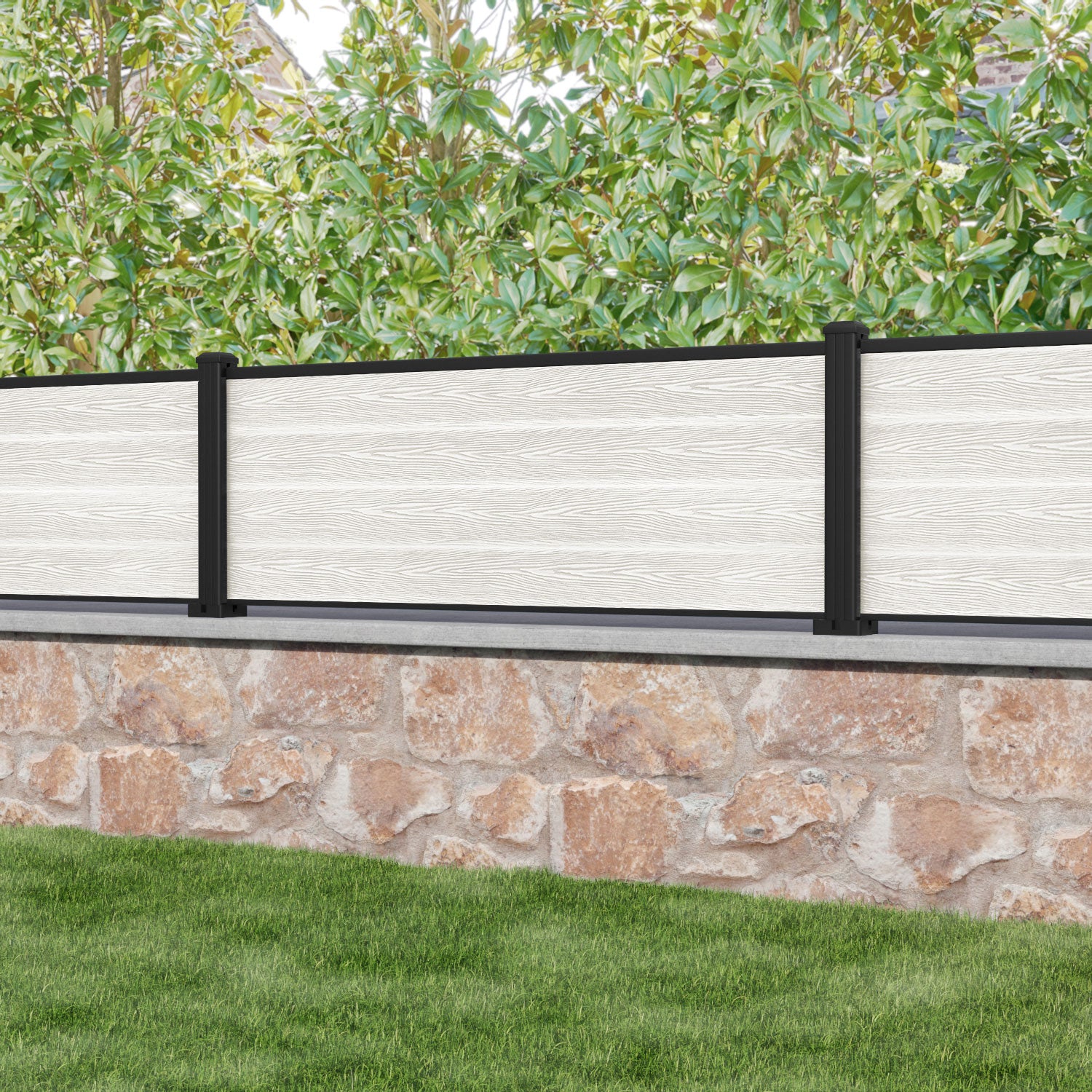 Classic Fence Panel - Light Stone - with our aluminium posts