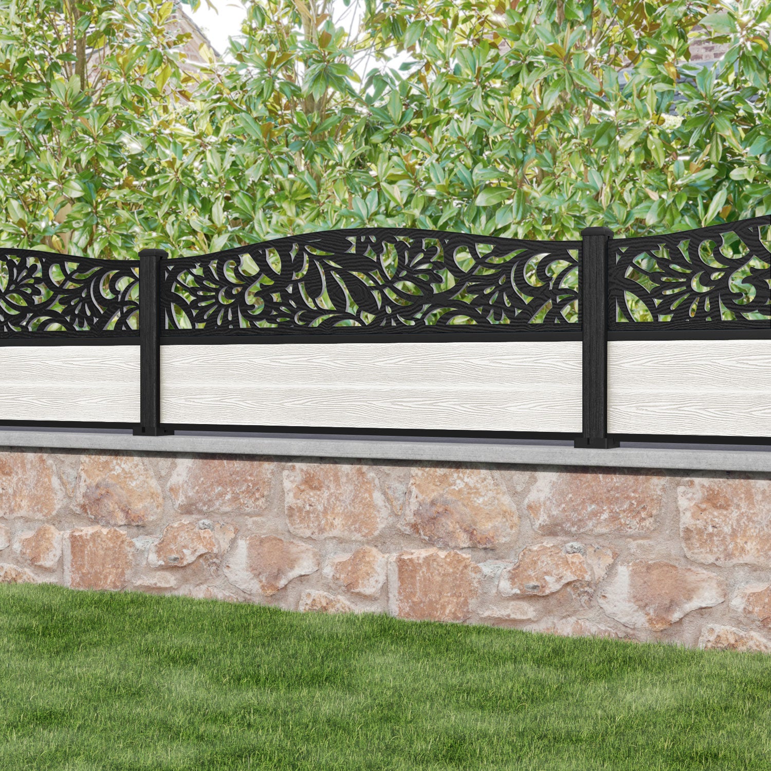 Classic Heritage Curved Top Fence Panel - Light Stone - with our composite posts