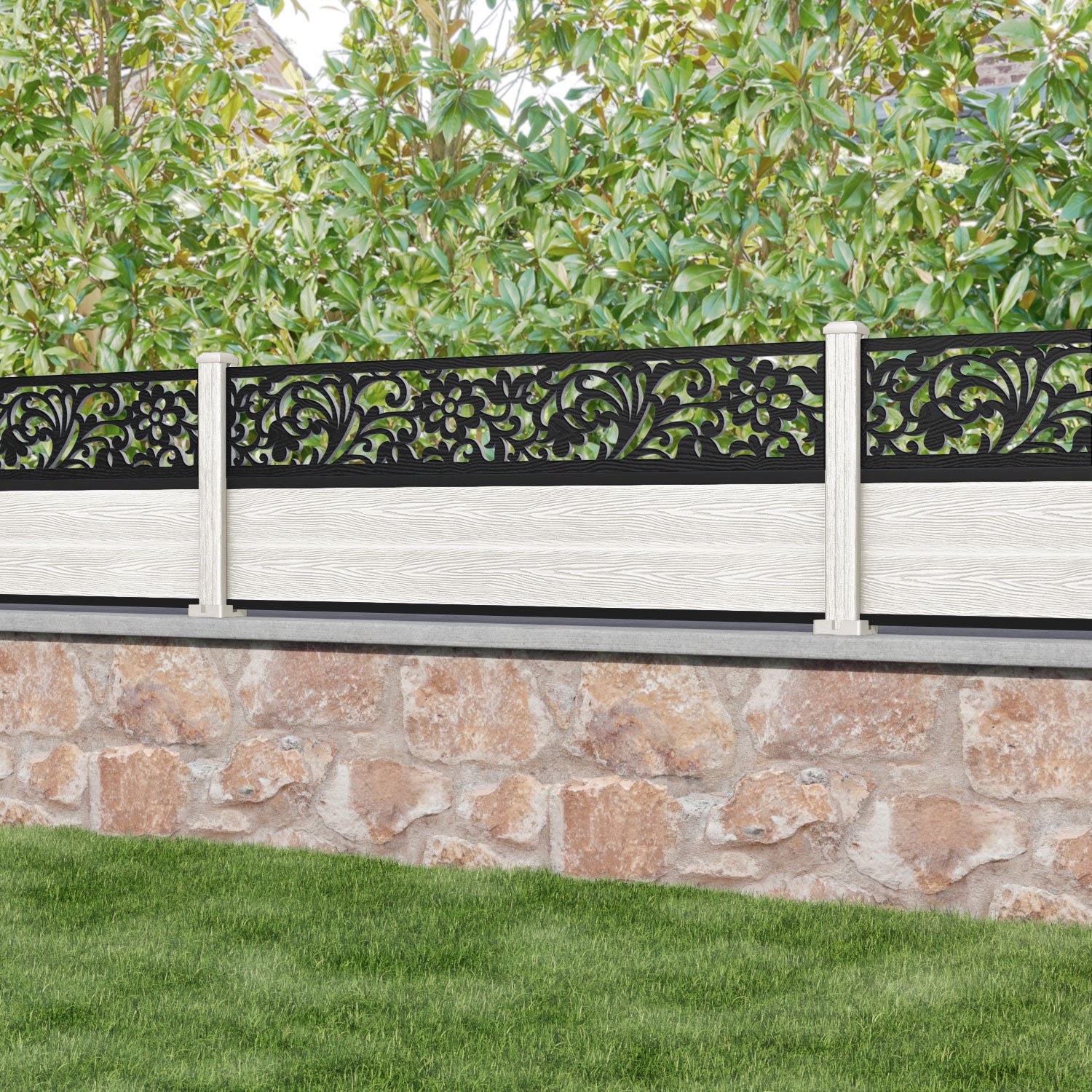 Classic Eden Fence Panel - Light Stone - with our composite posts