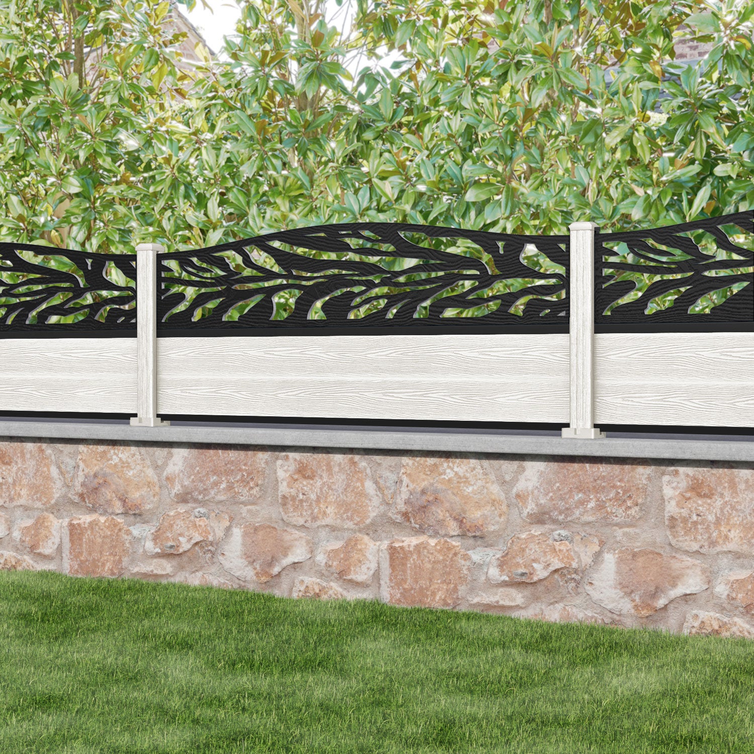 Classic Malawi Curved Top Fence Panel - Light Stone - with our composite posts