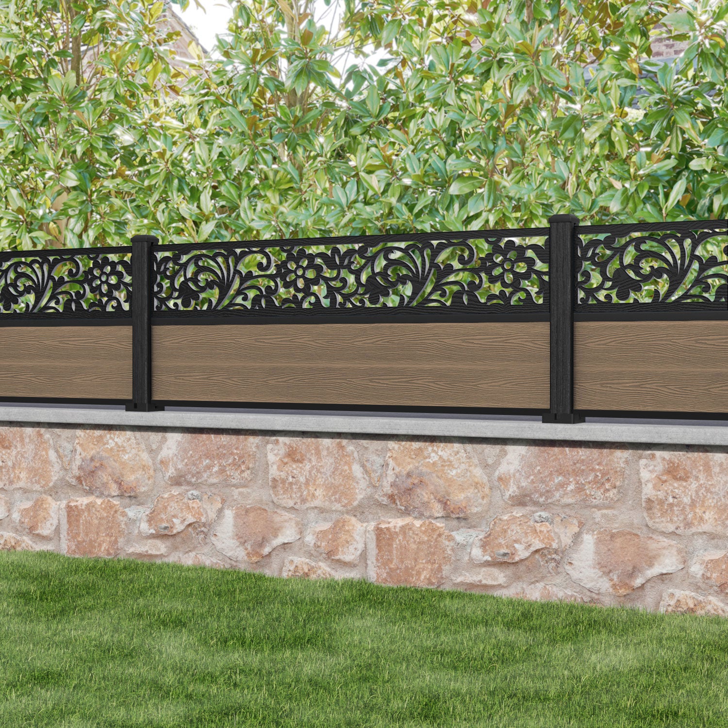 Classic Eden Fence Panel - Teak - with our composite posts