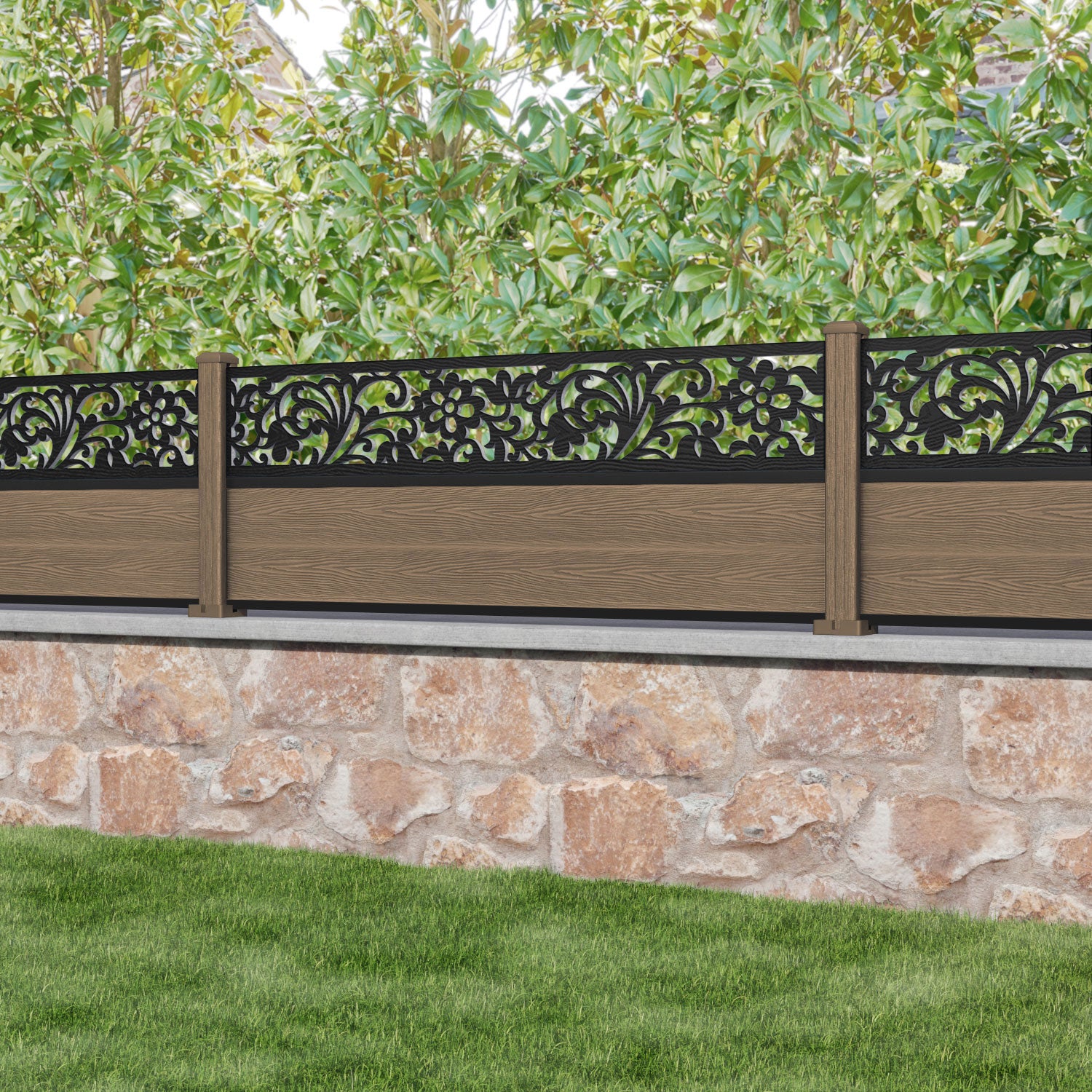 Classic Eden Fence Panel - Teak - with our composite posts
