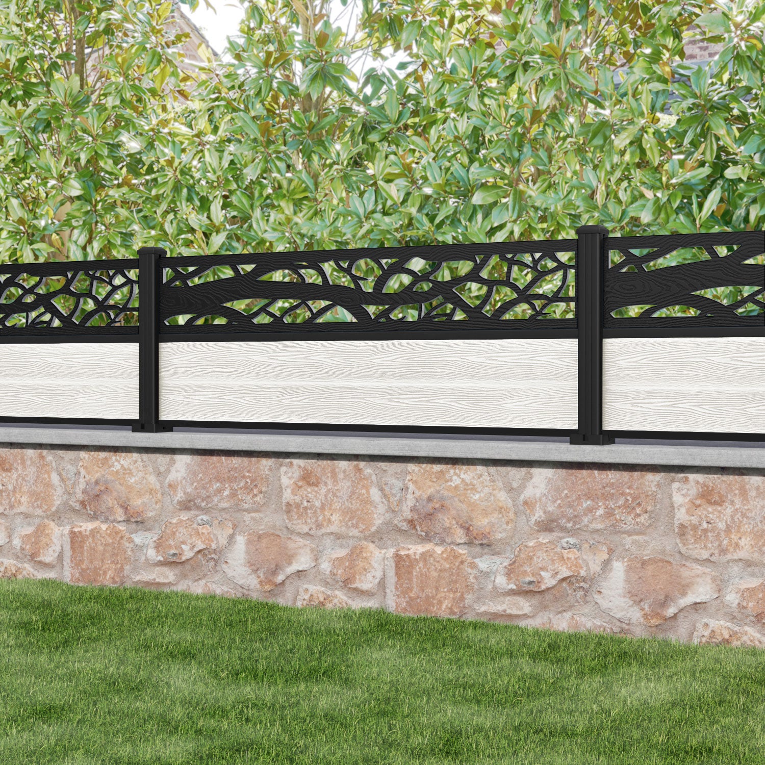 Classic Twilight Fence Panel - Light Stone - with our aluminium posts