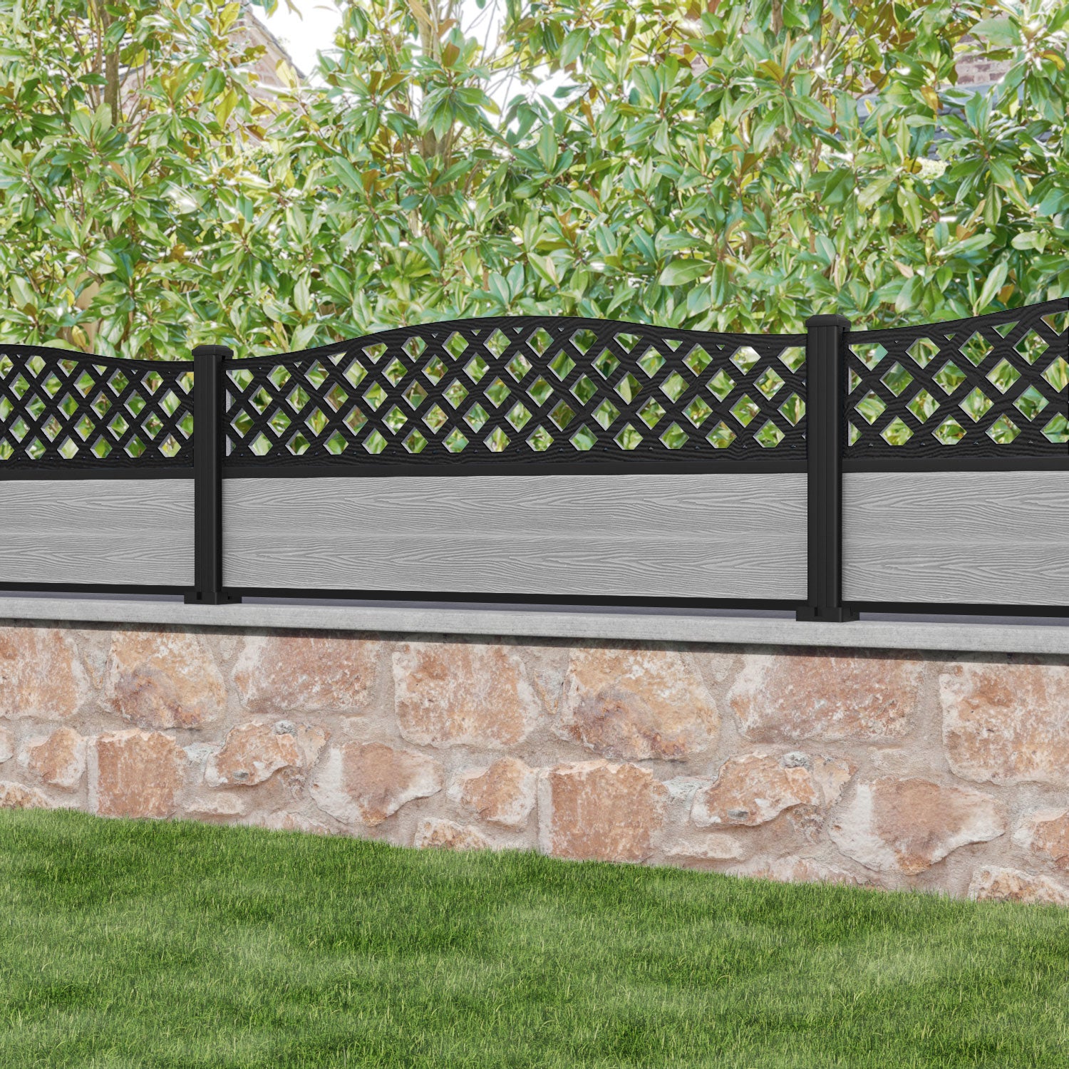 Classic High Wave Fence Panel - Light Grey - with our aluminium posts