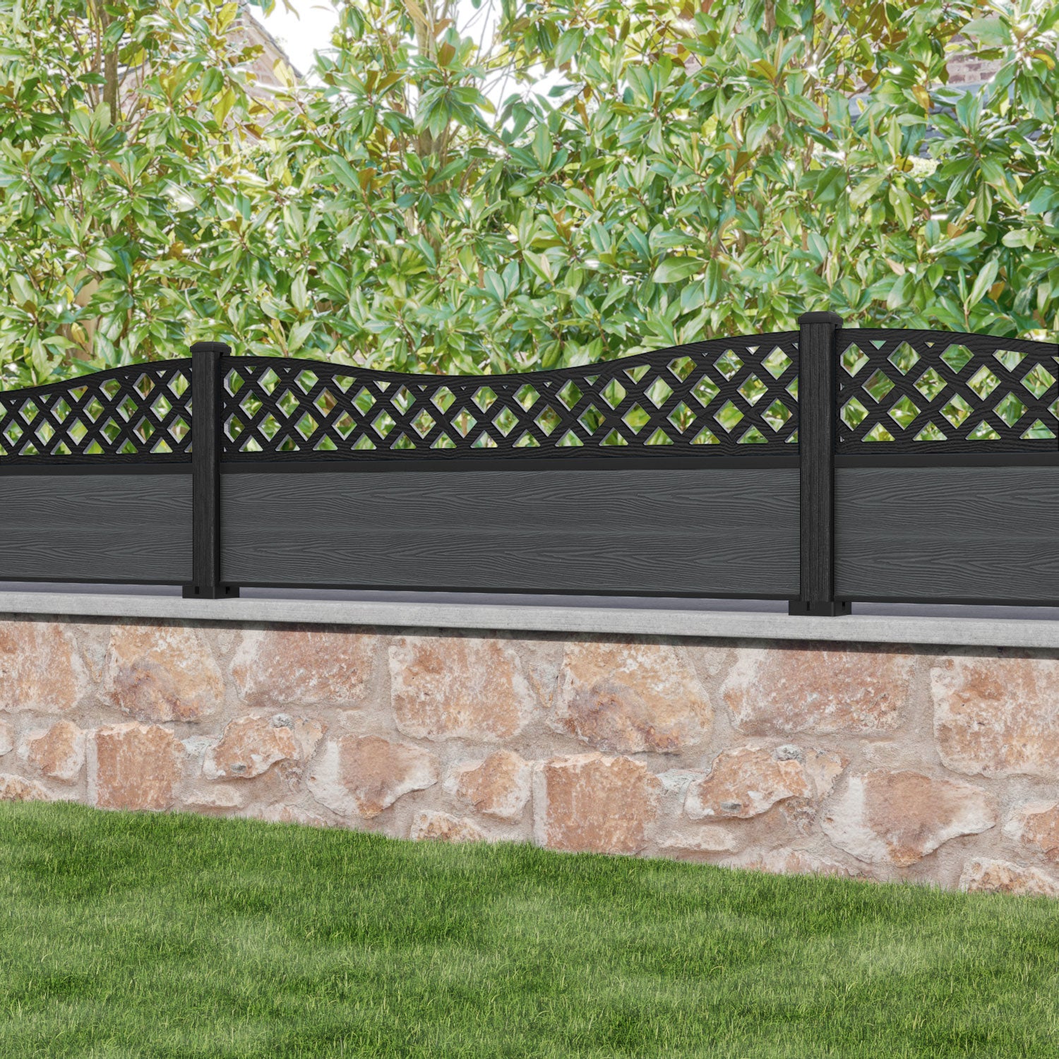 Classic Low Wave Fence Panel - Dark Grey - with our composite posts
