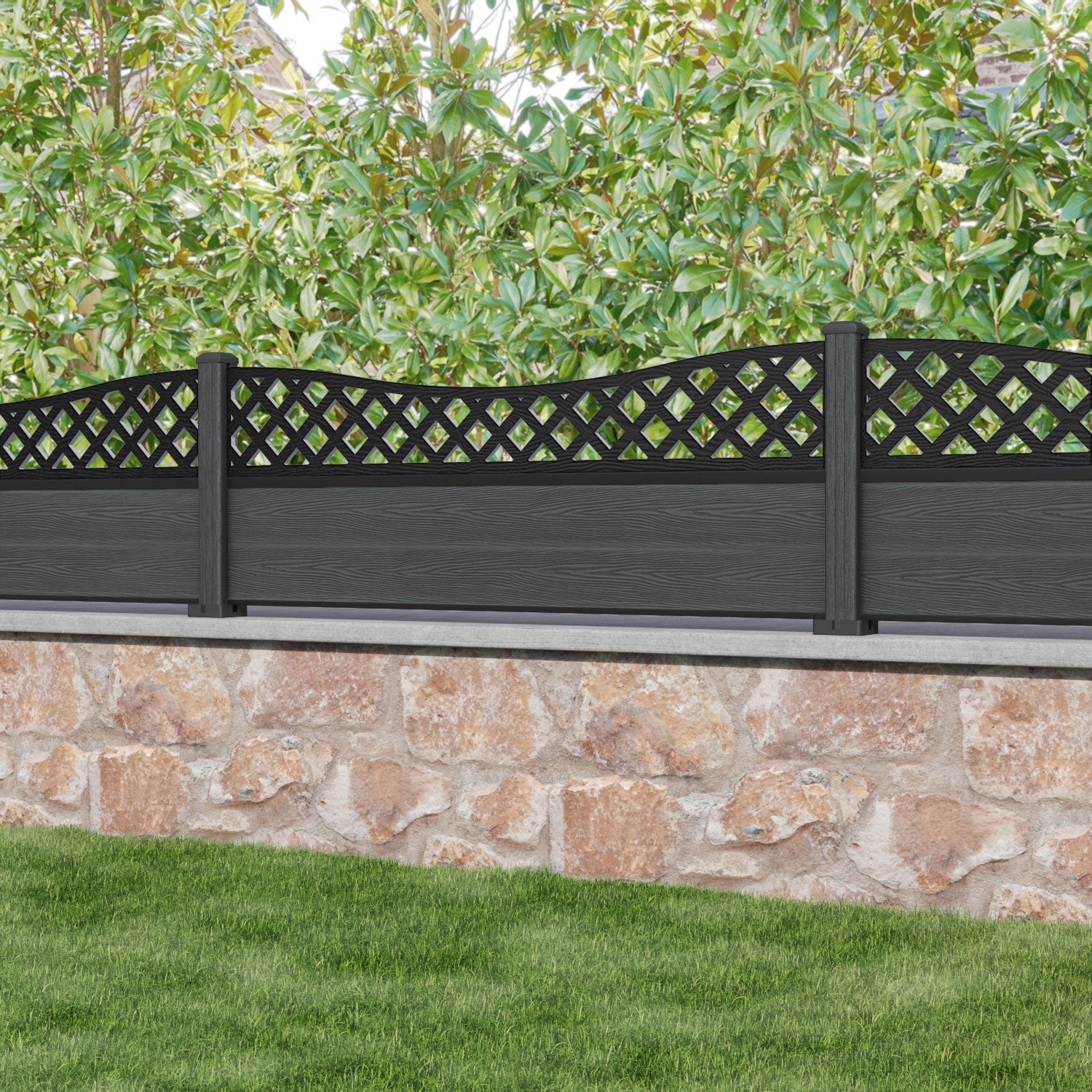 Classic Low Wave Fence Panel - Dark Grey - with our composite posts