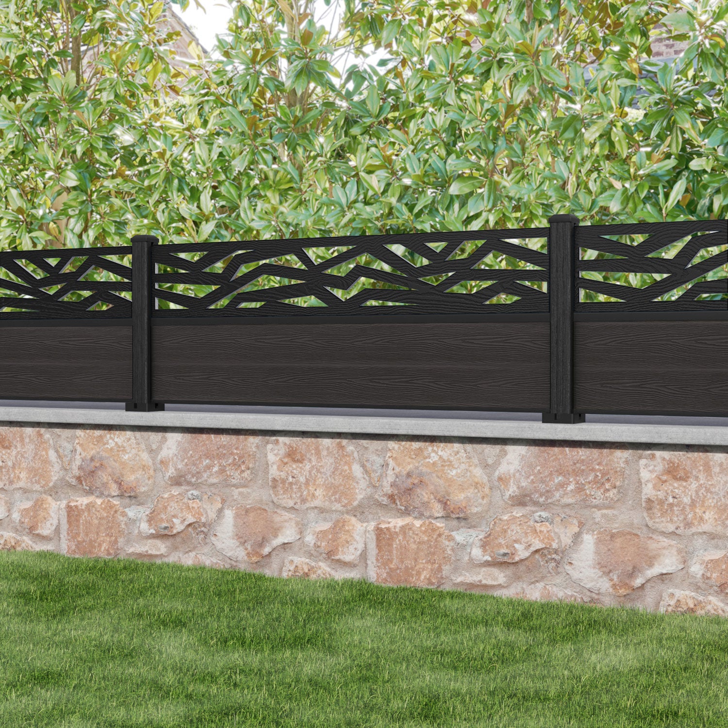 Classic Zenith Fence Panel - Dark Oak - with our composite posts