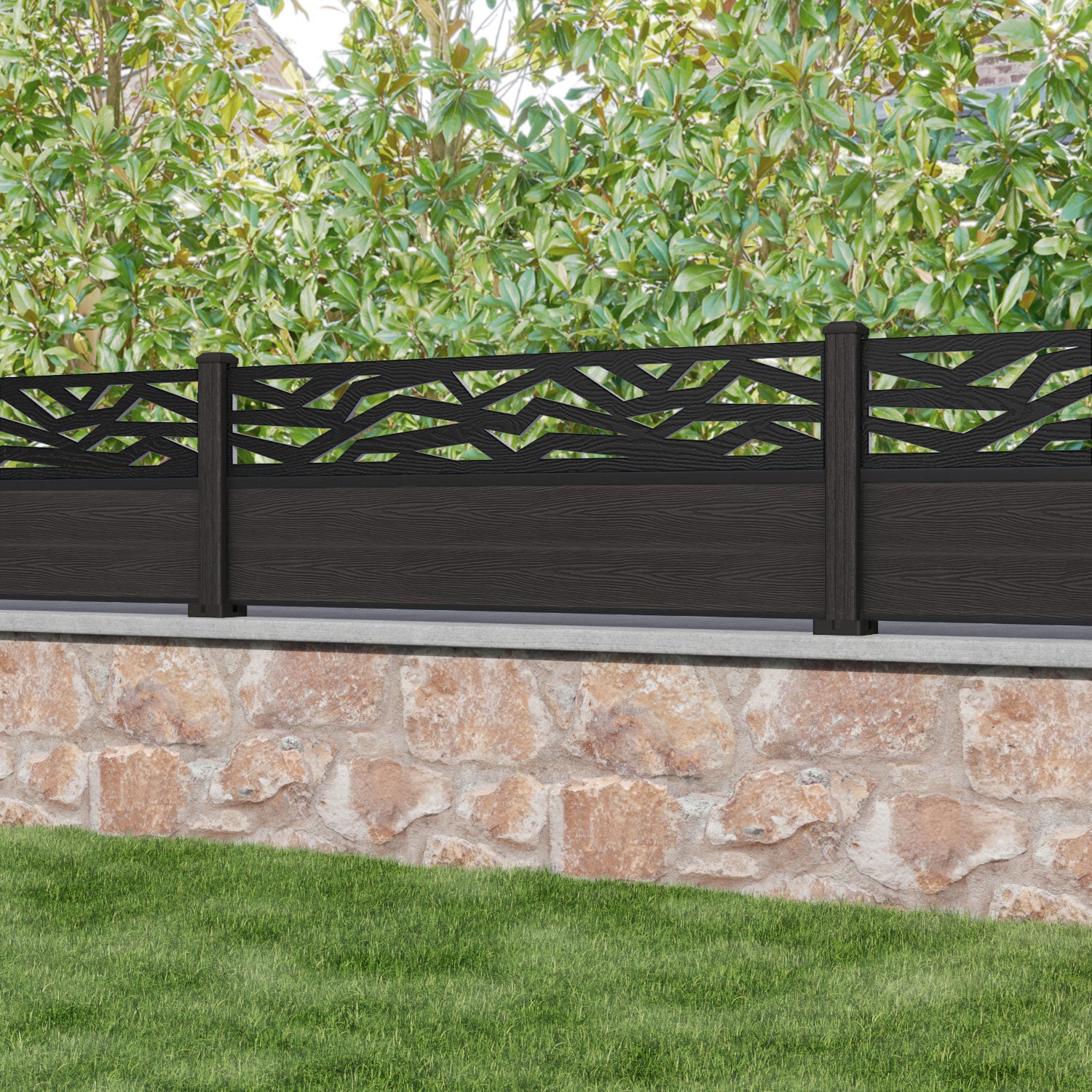 Classic Zenith Fence Panel - Dark Oak - with our composite posts