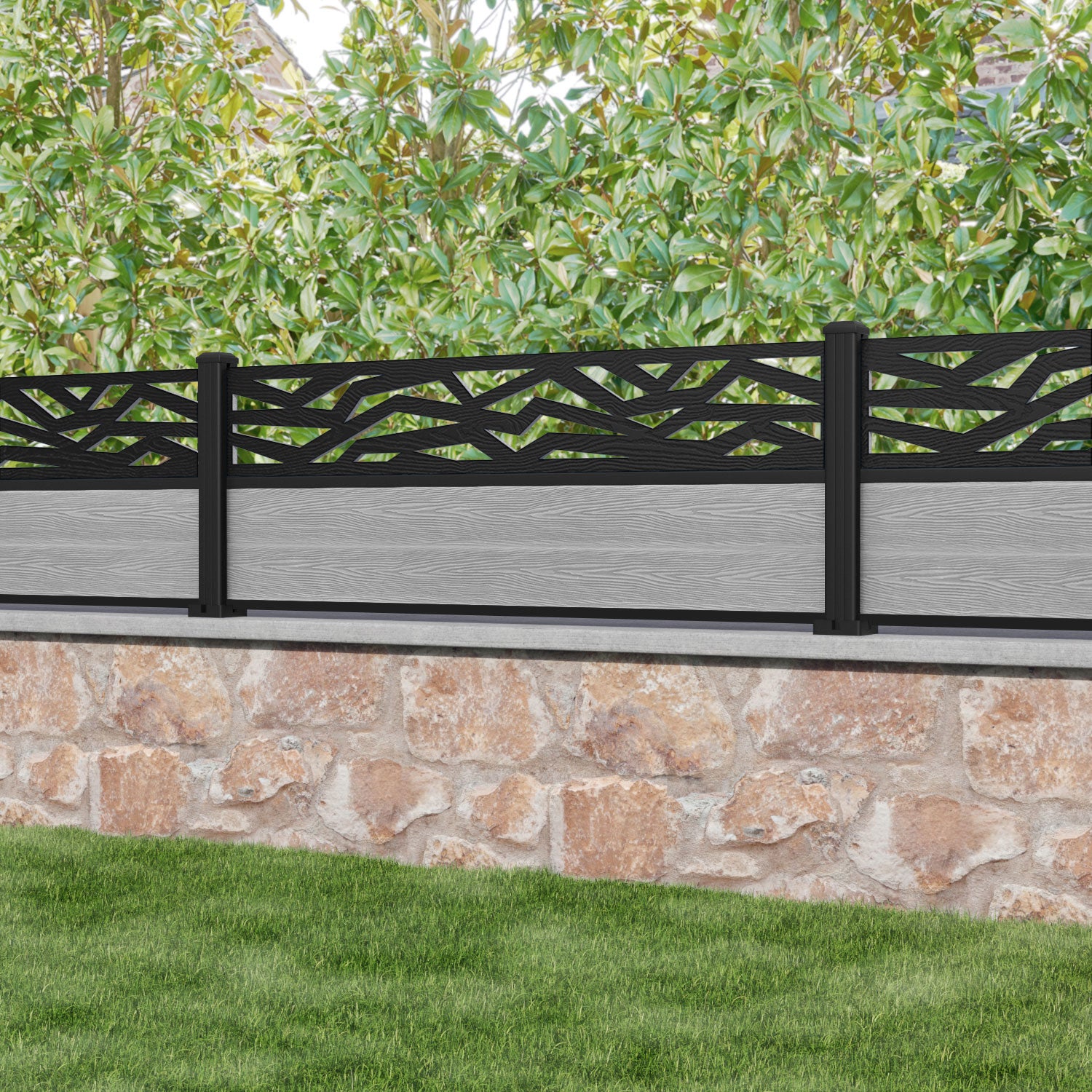 Classic Zenith Fence Panel - Light Grey - with our aluminium posts