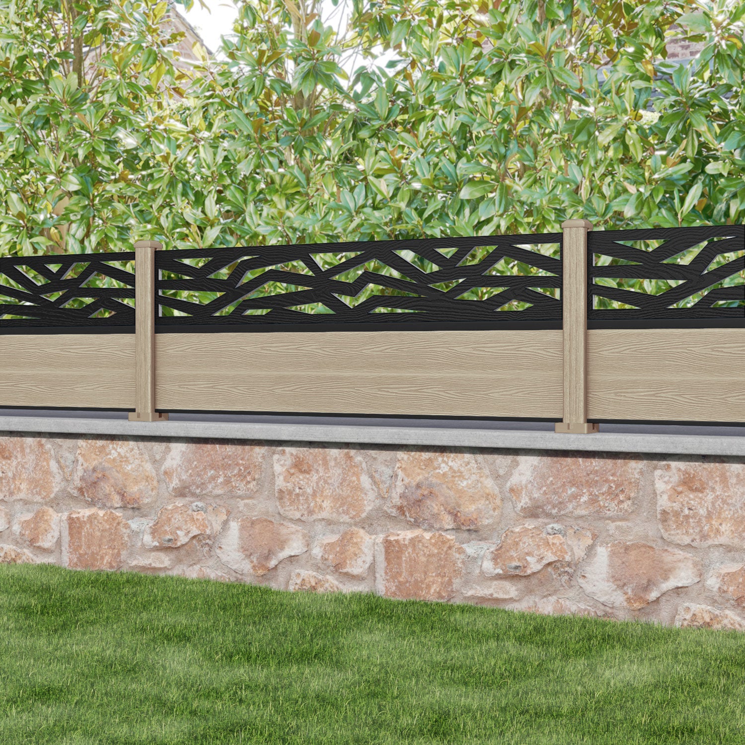 Classic Zenith Fence Panel - Light Oak - with our composite posts