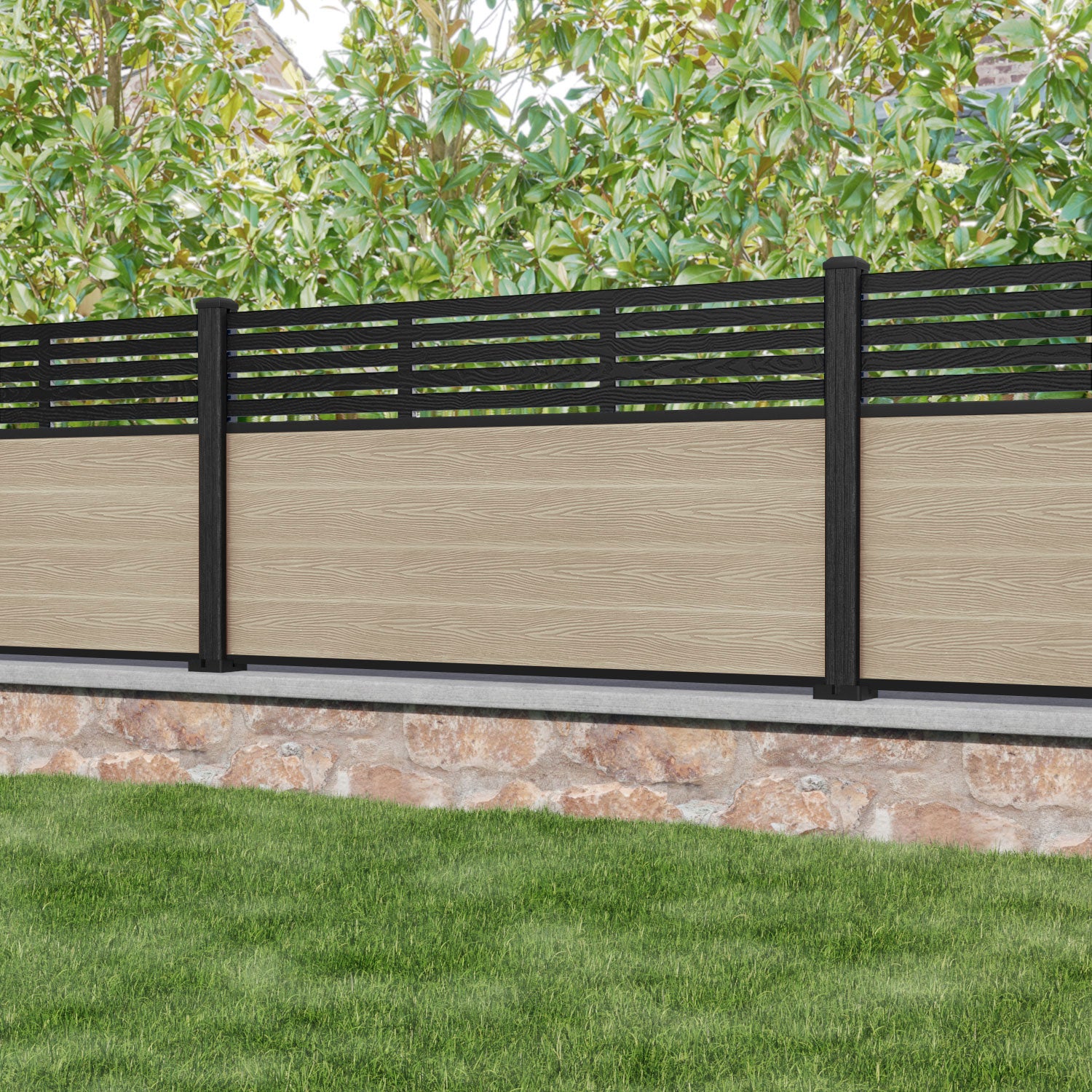 Classic Aspen Fence Panel - Light Oak - with our composite posts