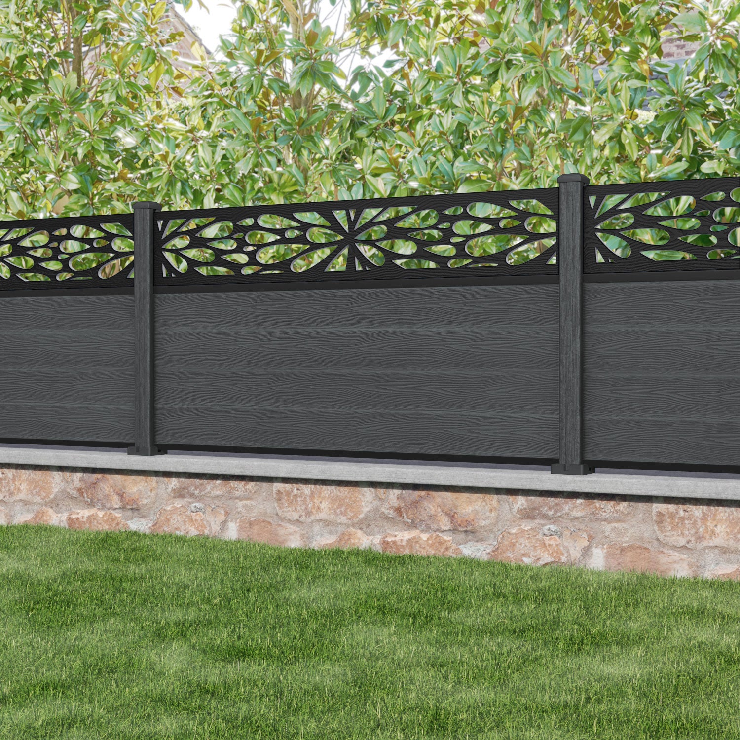 Classic Blossom Fence Panel - Dark Grey - with our composite posts