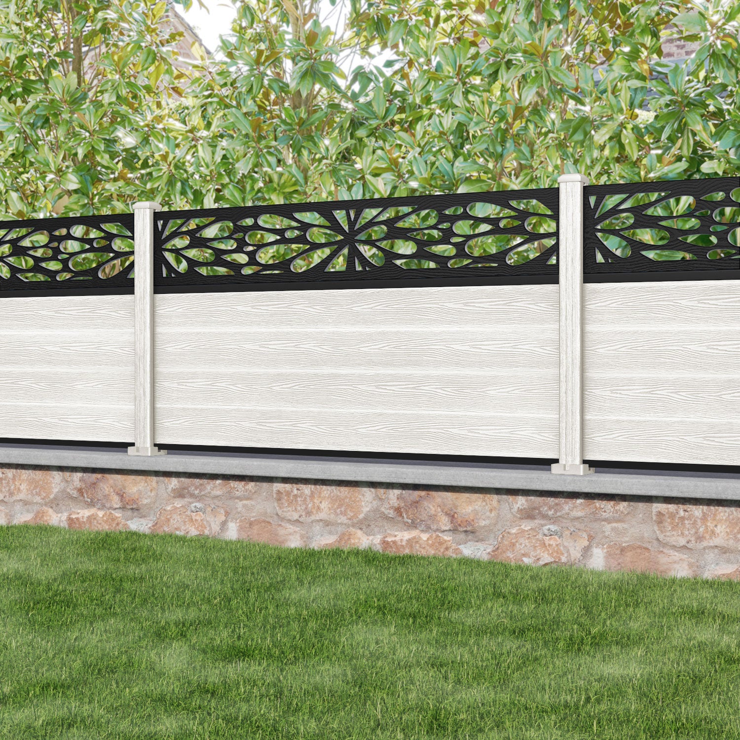 Classic Blossom Fence Panel - Light Stone - with our composite posts