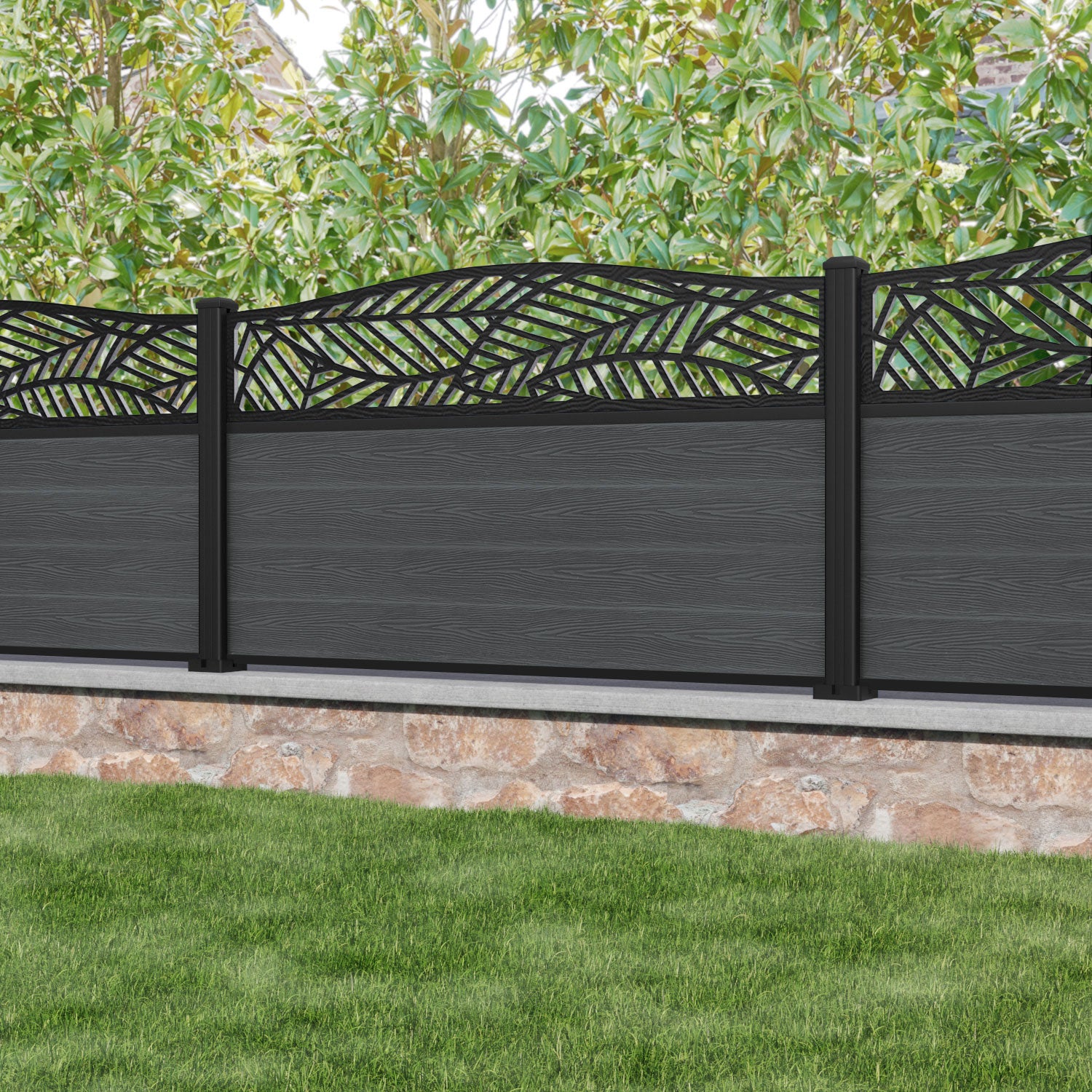 Classic Habitat Curved Top Fence Panel - Dark Grey - with our aluminium posts