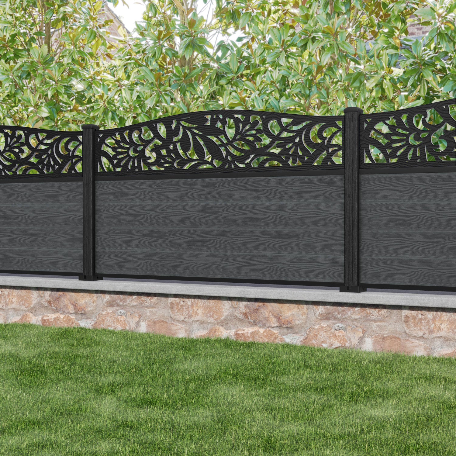Classic Heritage Curved Top Fence Panel - Dark Grey - with our composite posts
