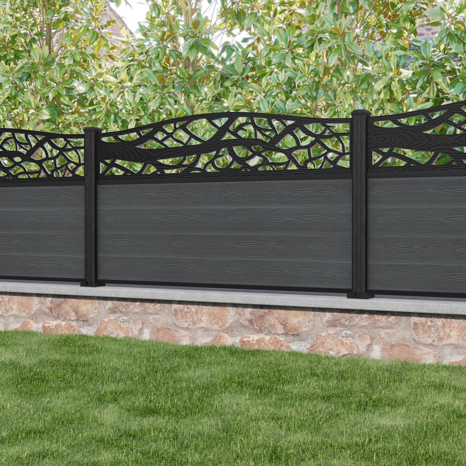 Classic Twilight Curved Top Fence Panel - Dark Grey - with our composite posts