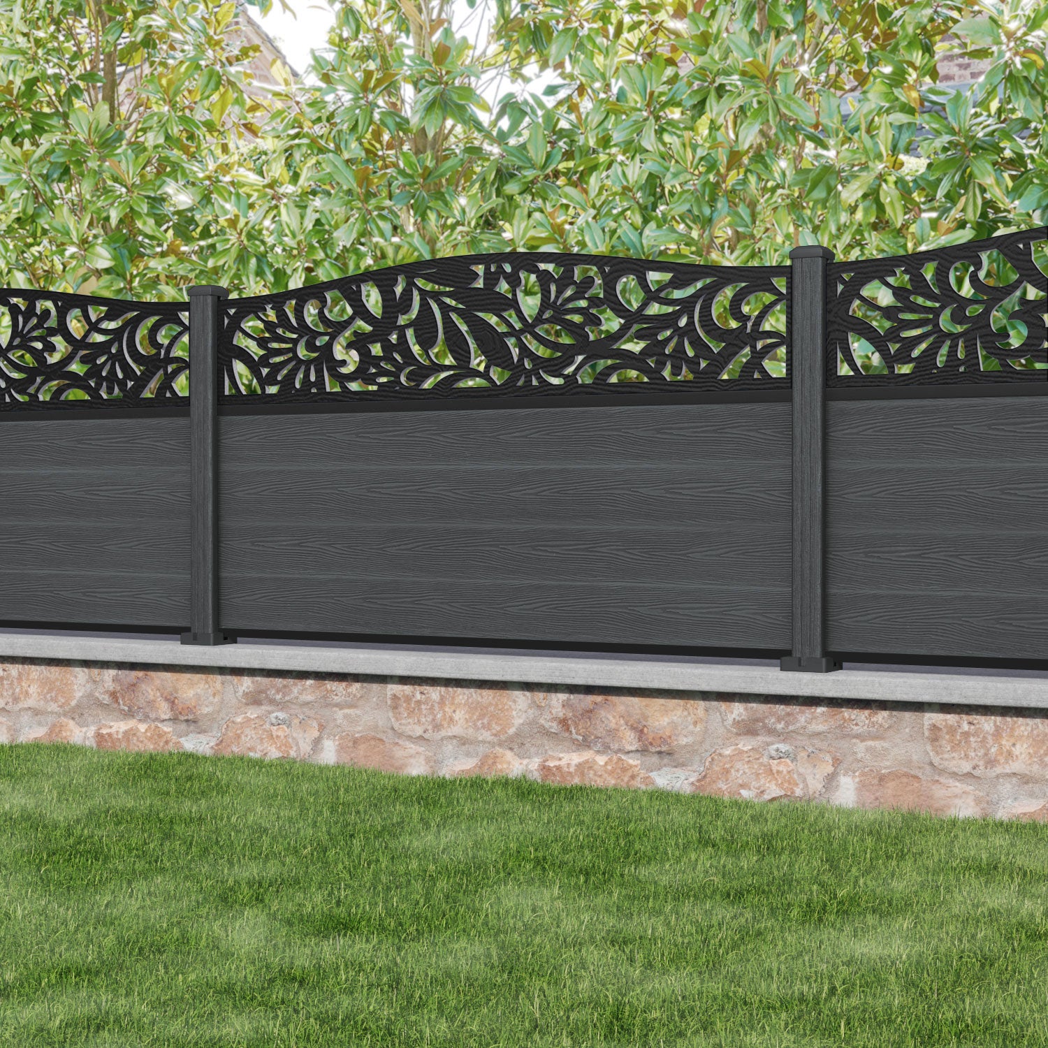 Classic Heritage Curved Top Fence Panel - Dark Grey - with our composite posts