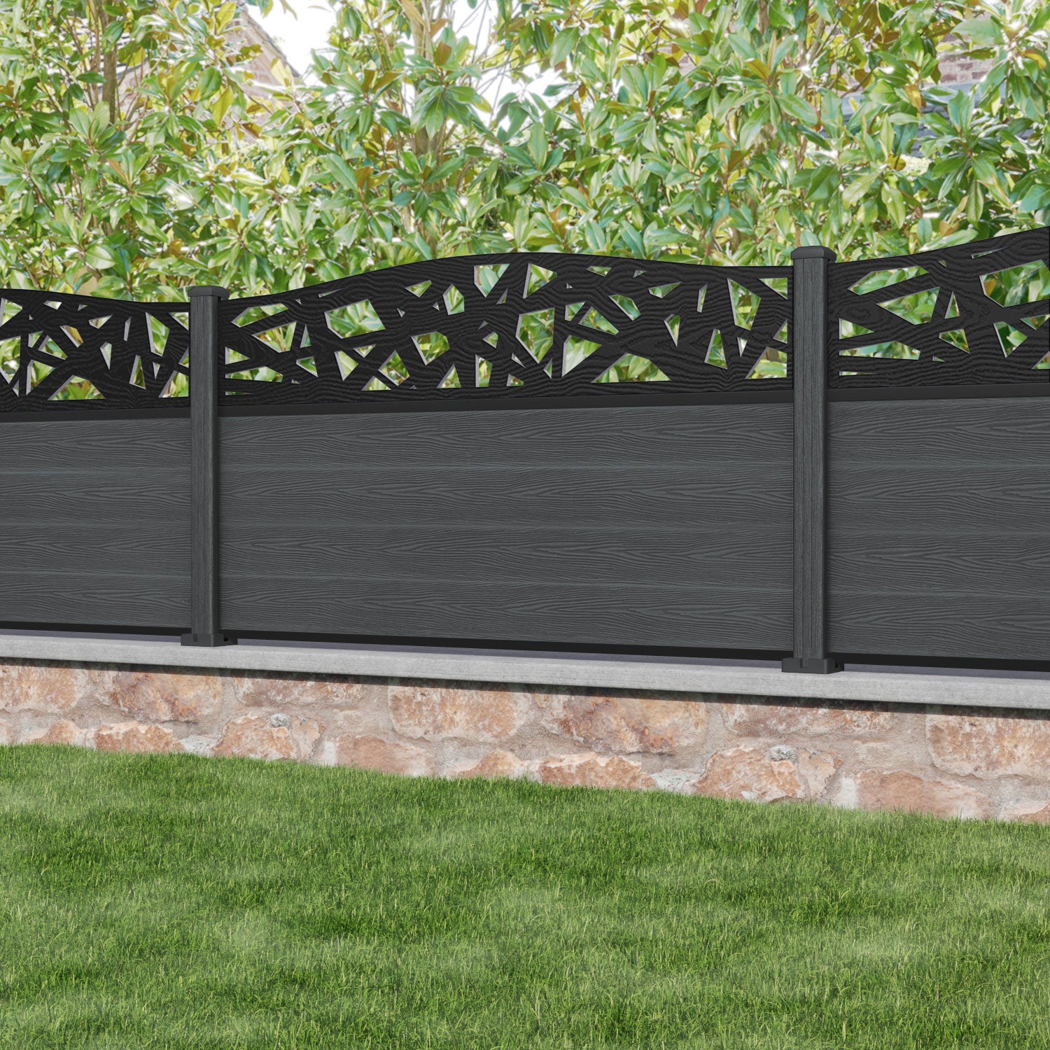 Classic Prism Curved Top Fence Panel - Dark Grey - with our composite posts