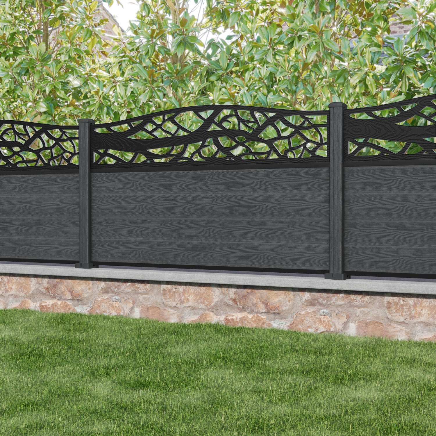Classic Twilight Curved Top Fence Panel - Dark Grey - with our composite posts