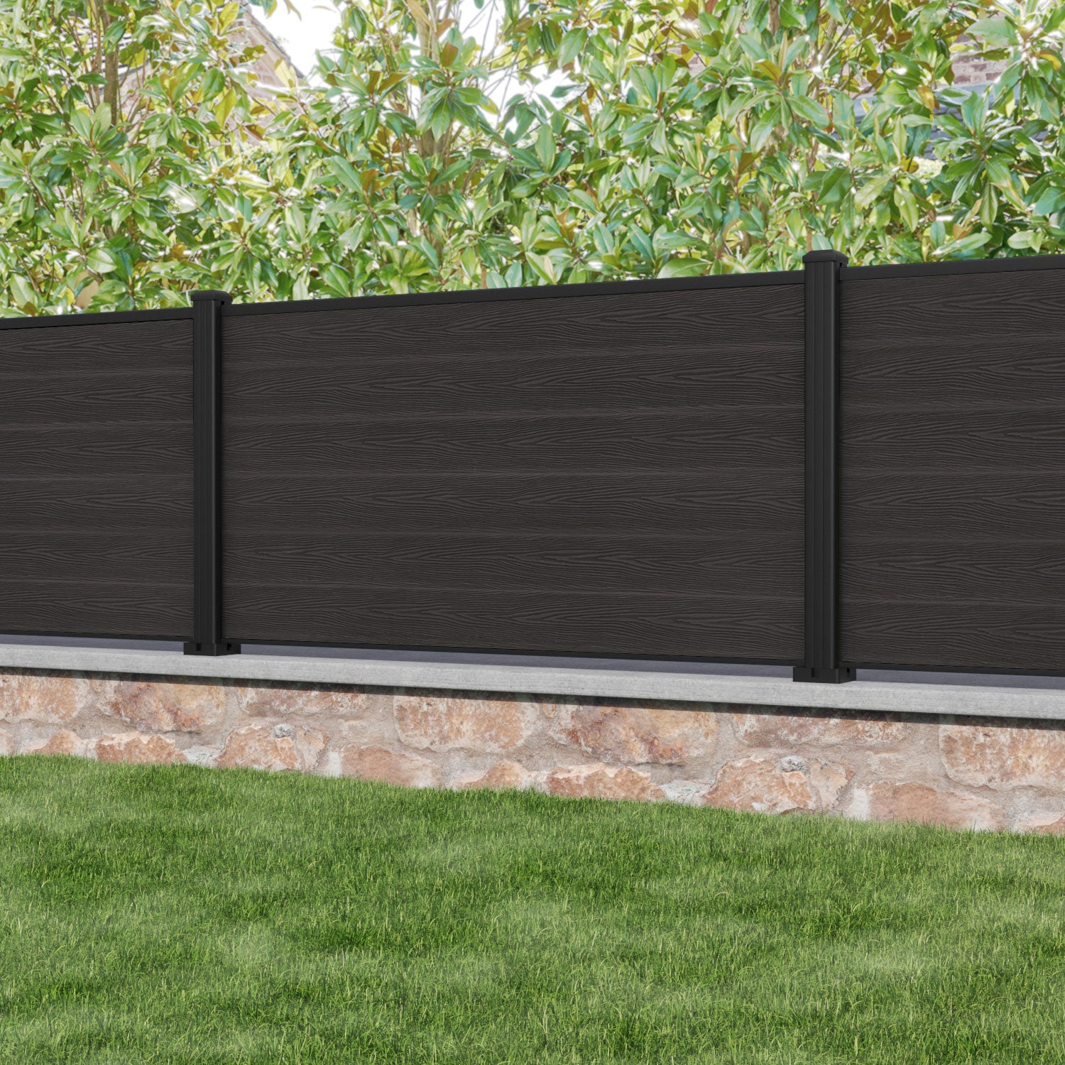 Classic Fence Panel - Dark Oak - with our aluminium posts