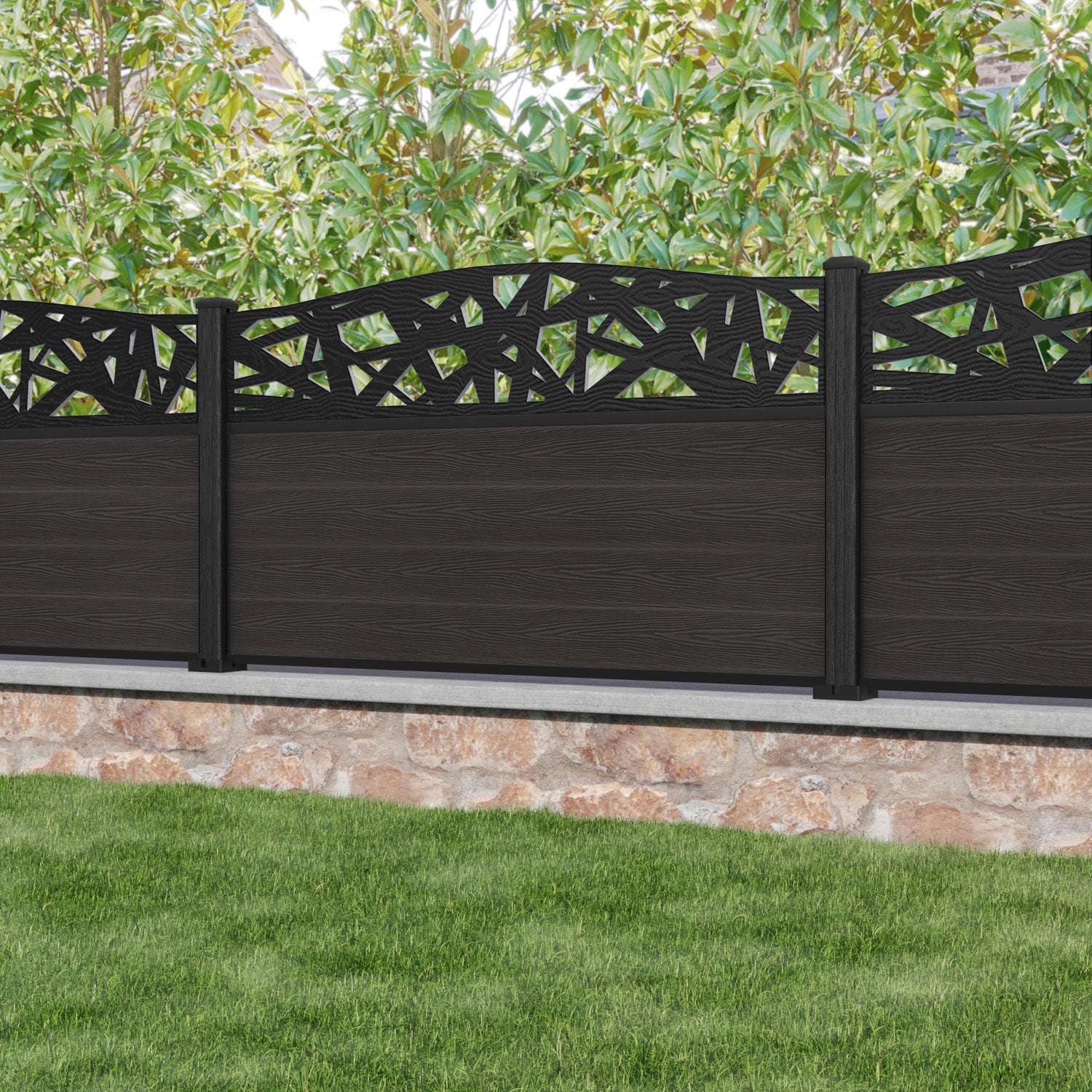 Classic Prism Curved Top Fence Panel - Dark Oak - with our composite posts