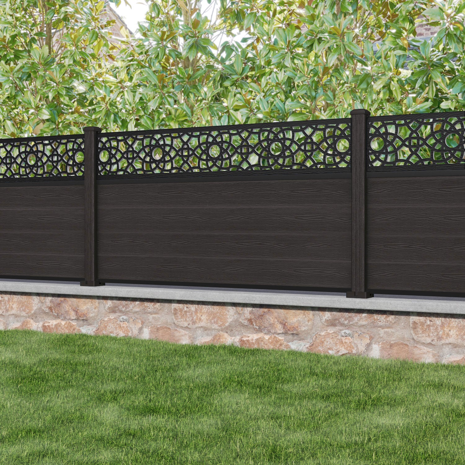 Classic Ambar Fence Panel - Dark Oak - with our composite posts