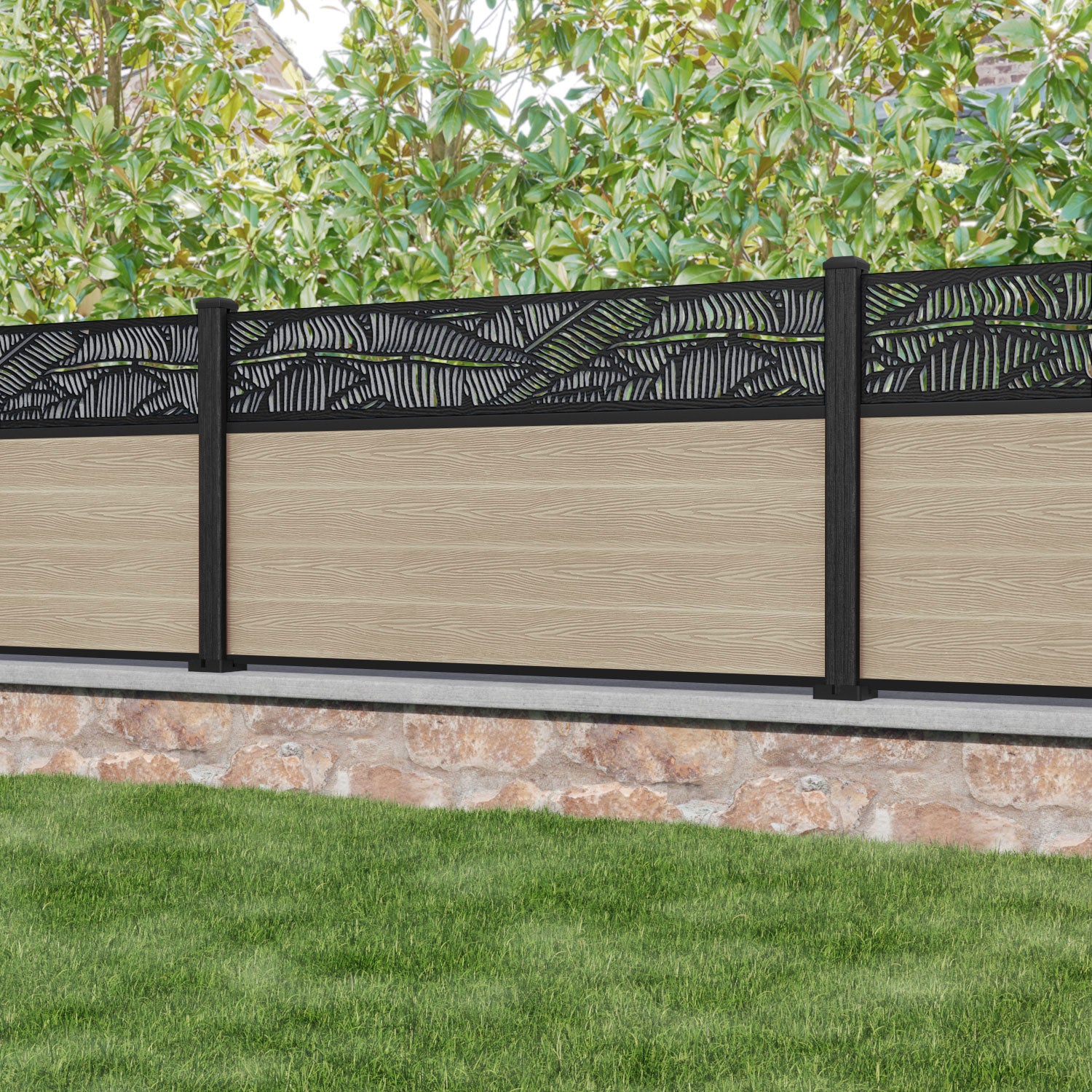 Classic Feather Fence Panel - Light Oak - with our composite posts