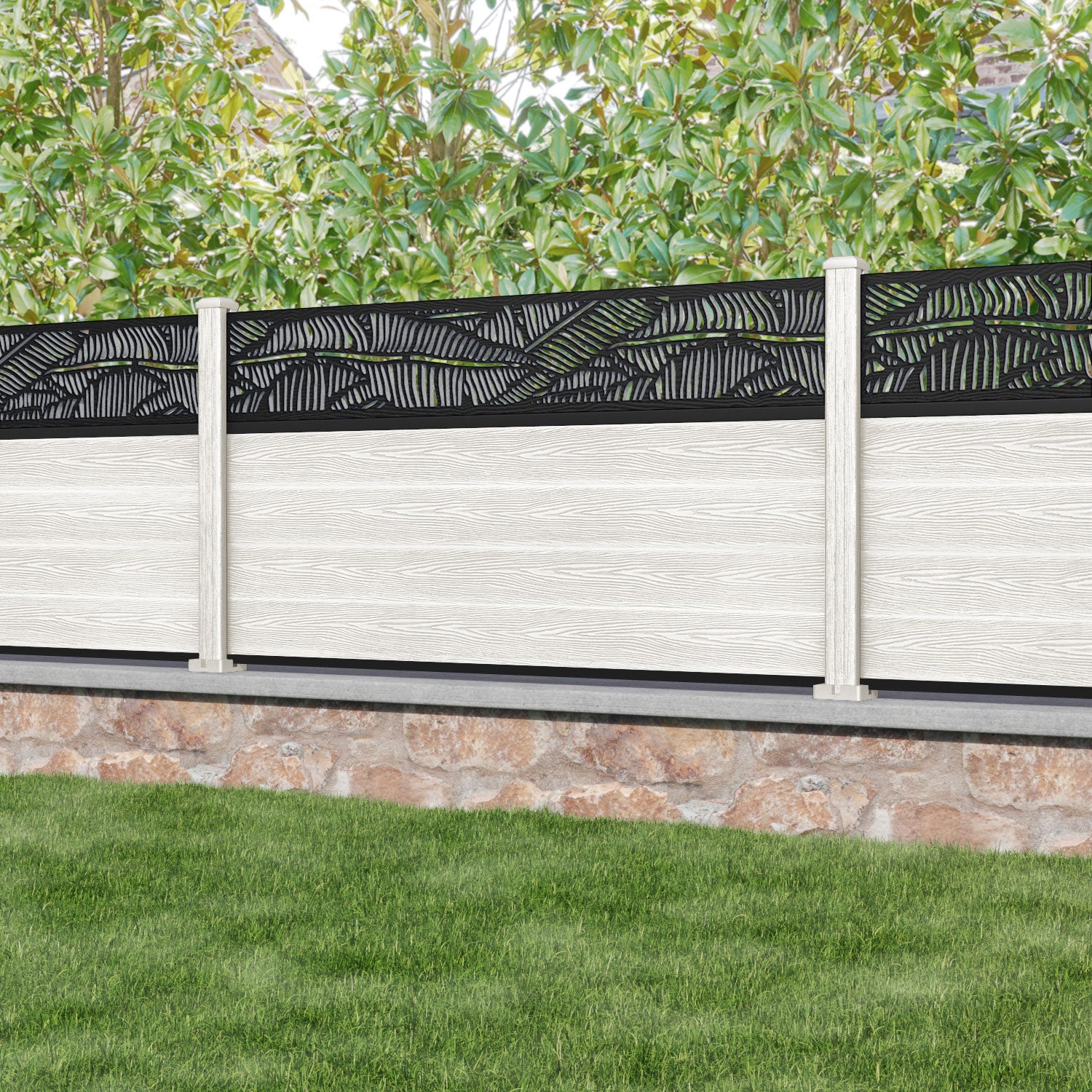 Classic Feather Fence Panel - Light Stone - with our composite posts