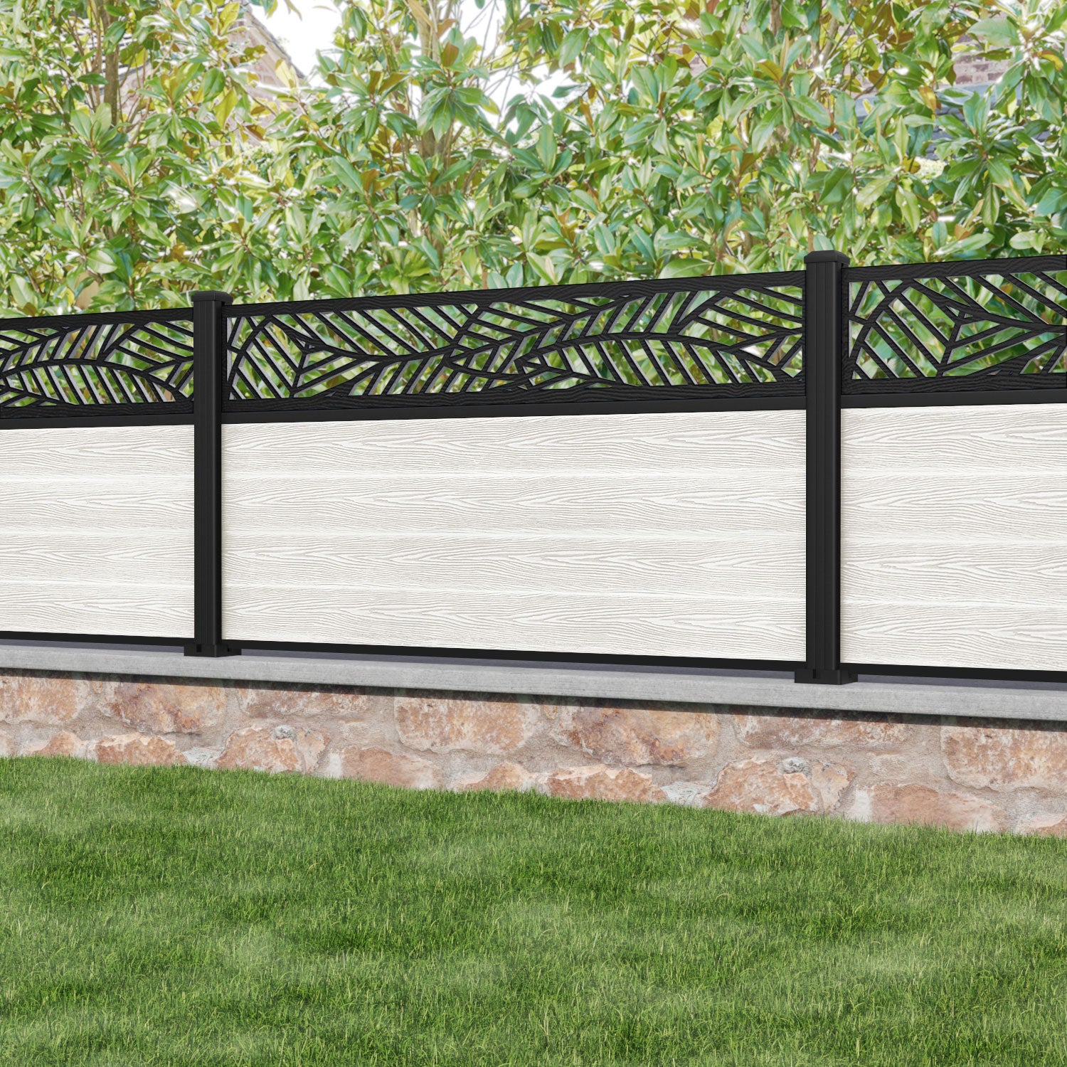 Classic Habitat Fence Panel - Light Stone - with our aluminium posts